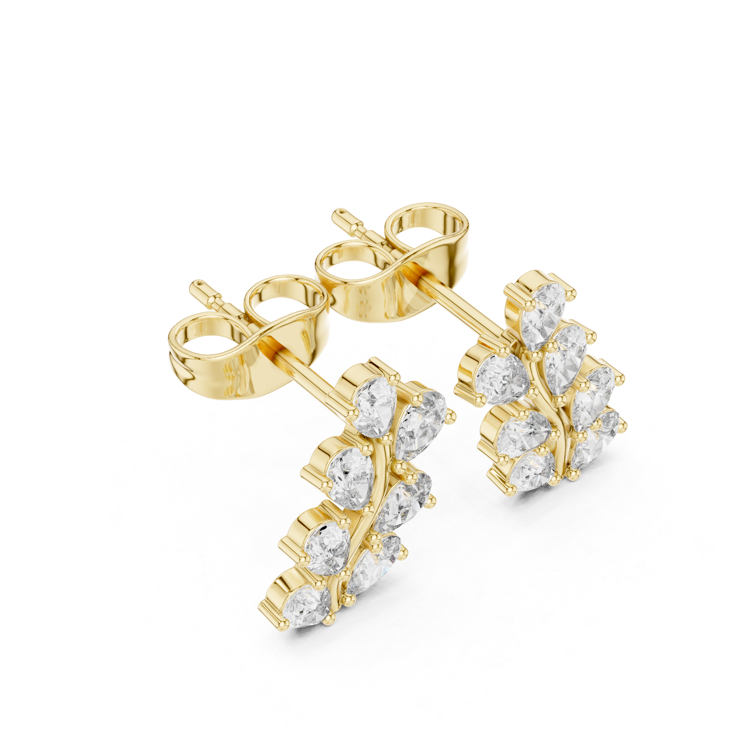 Pear Diamond Leaf Branch Stud Earrings in Gold