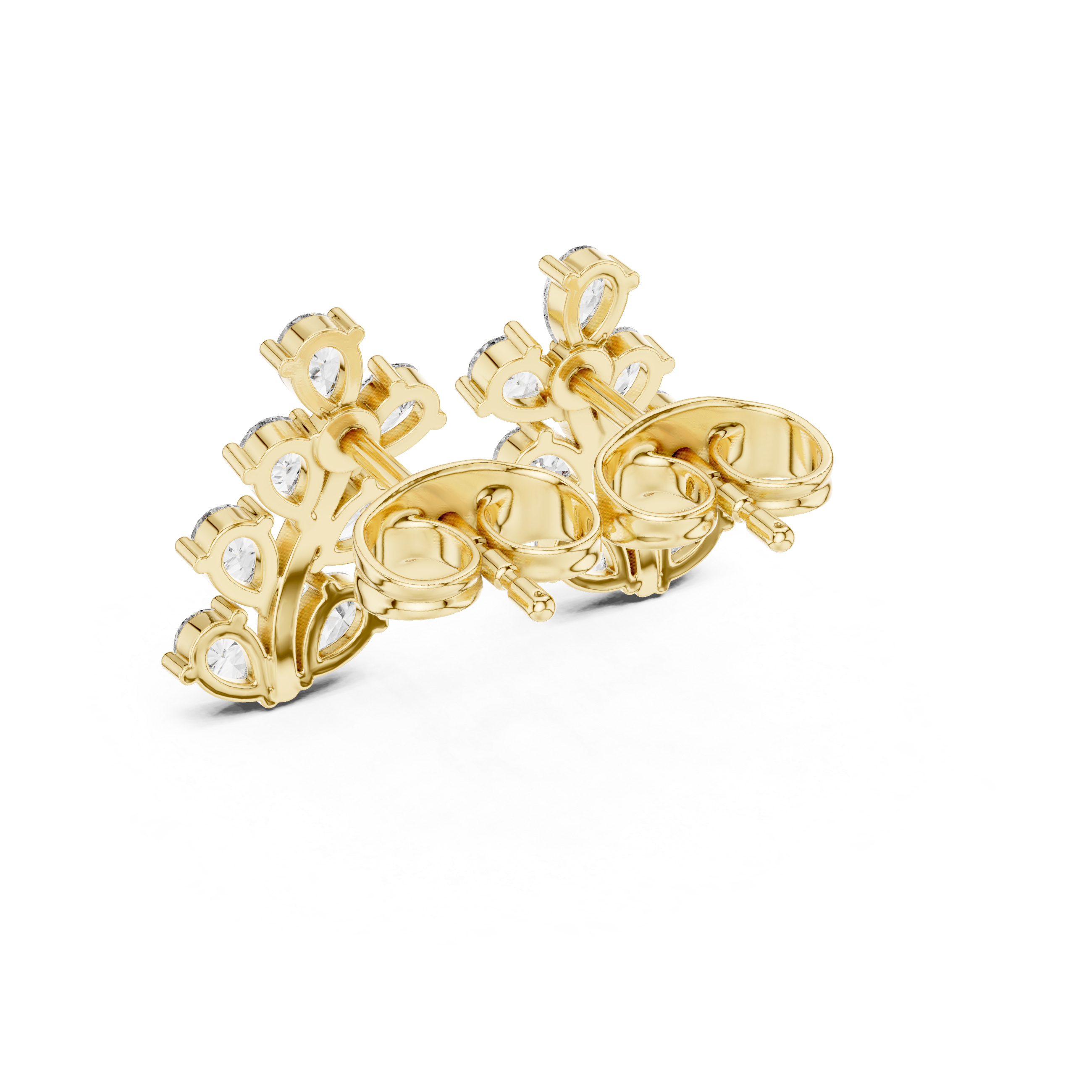 Pear Diamond Leaf Branch Stud Earrings in Gold