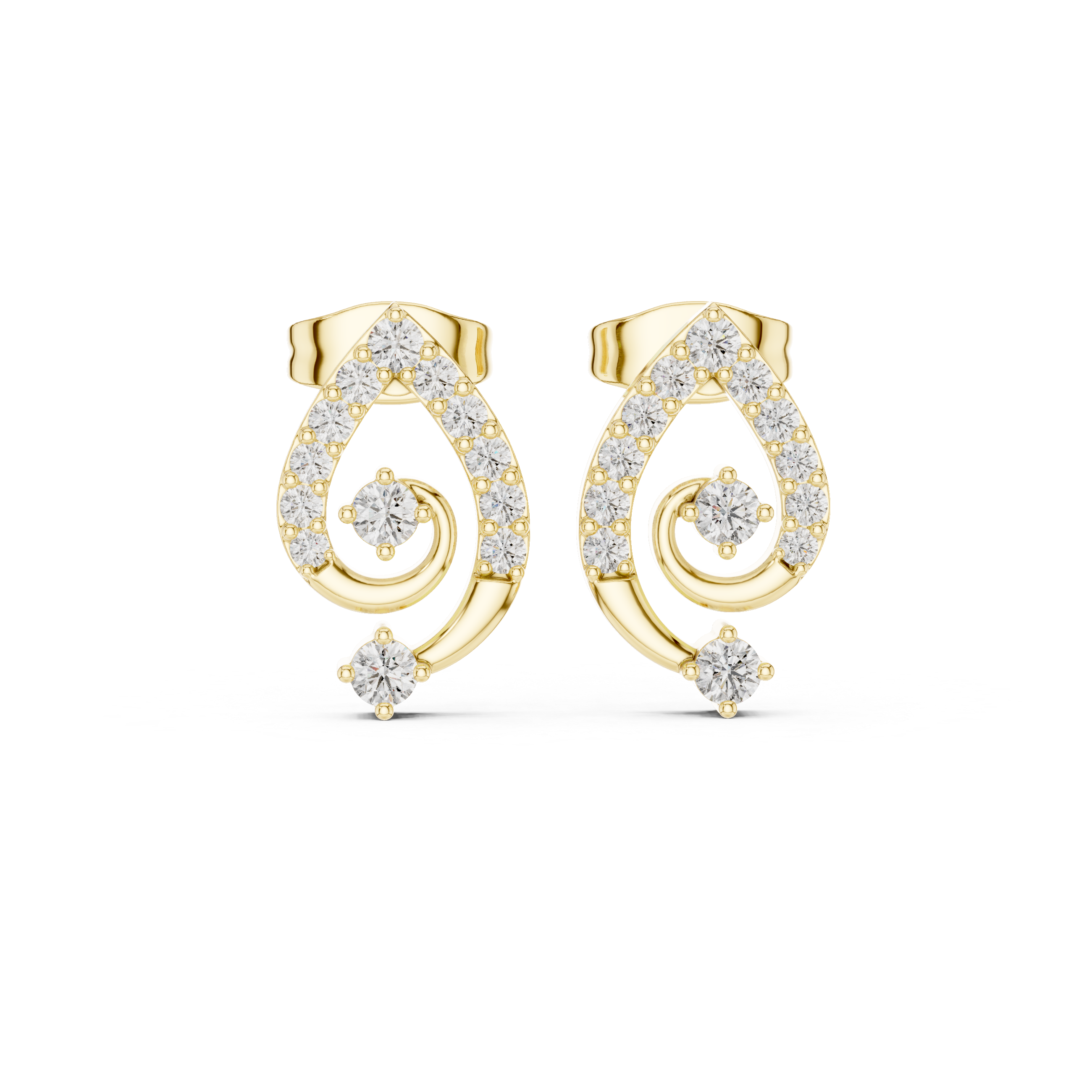 Teardrop Spiral Diamond Stud Earrings in Gold