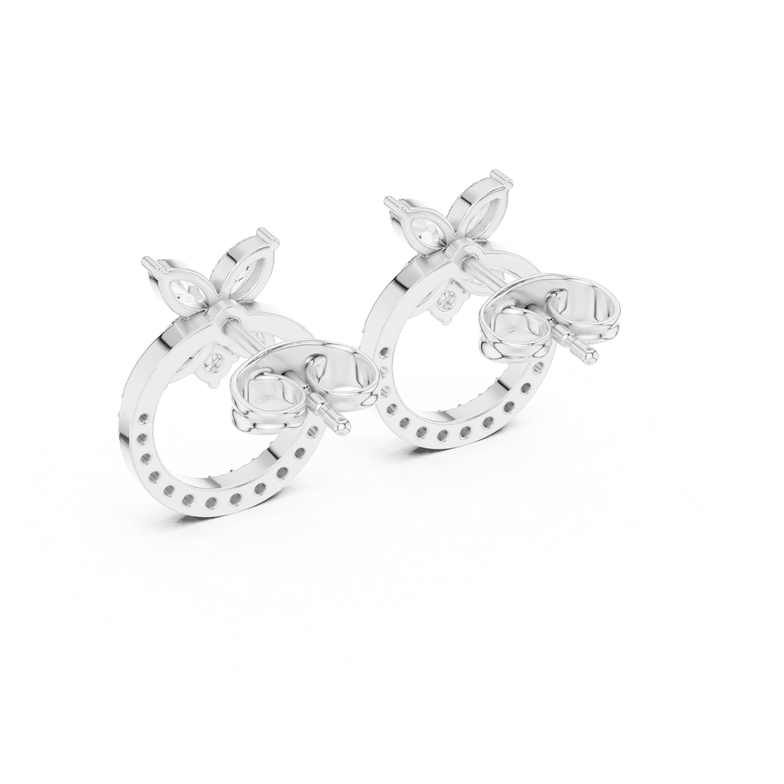 Floral Halo Diamond Circle Stud Earrings in Gold