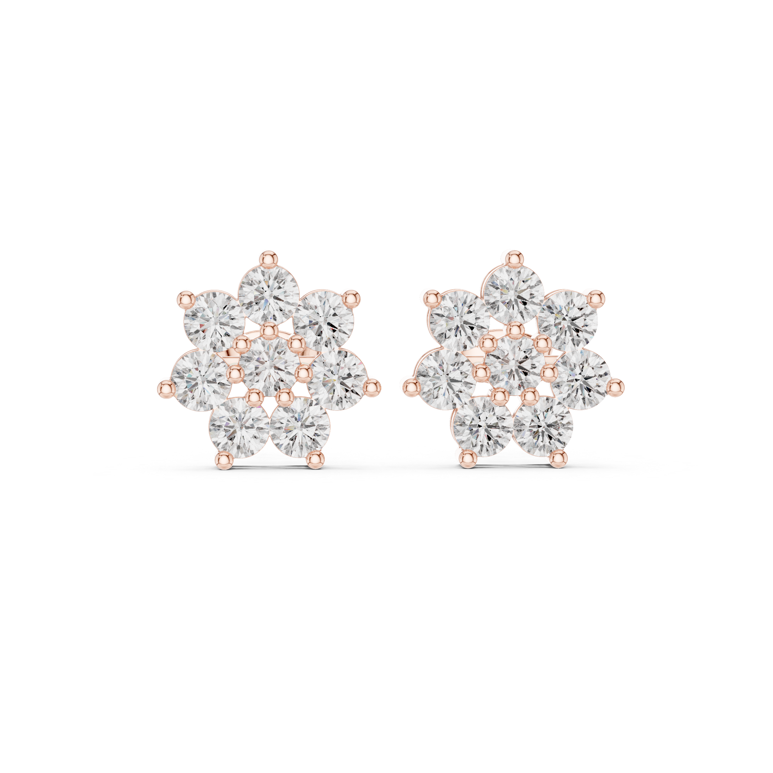 Cluster Diamond Flower Stud Earrings – Round Brilliant Floral Design
