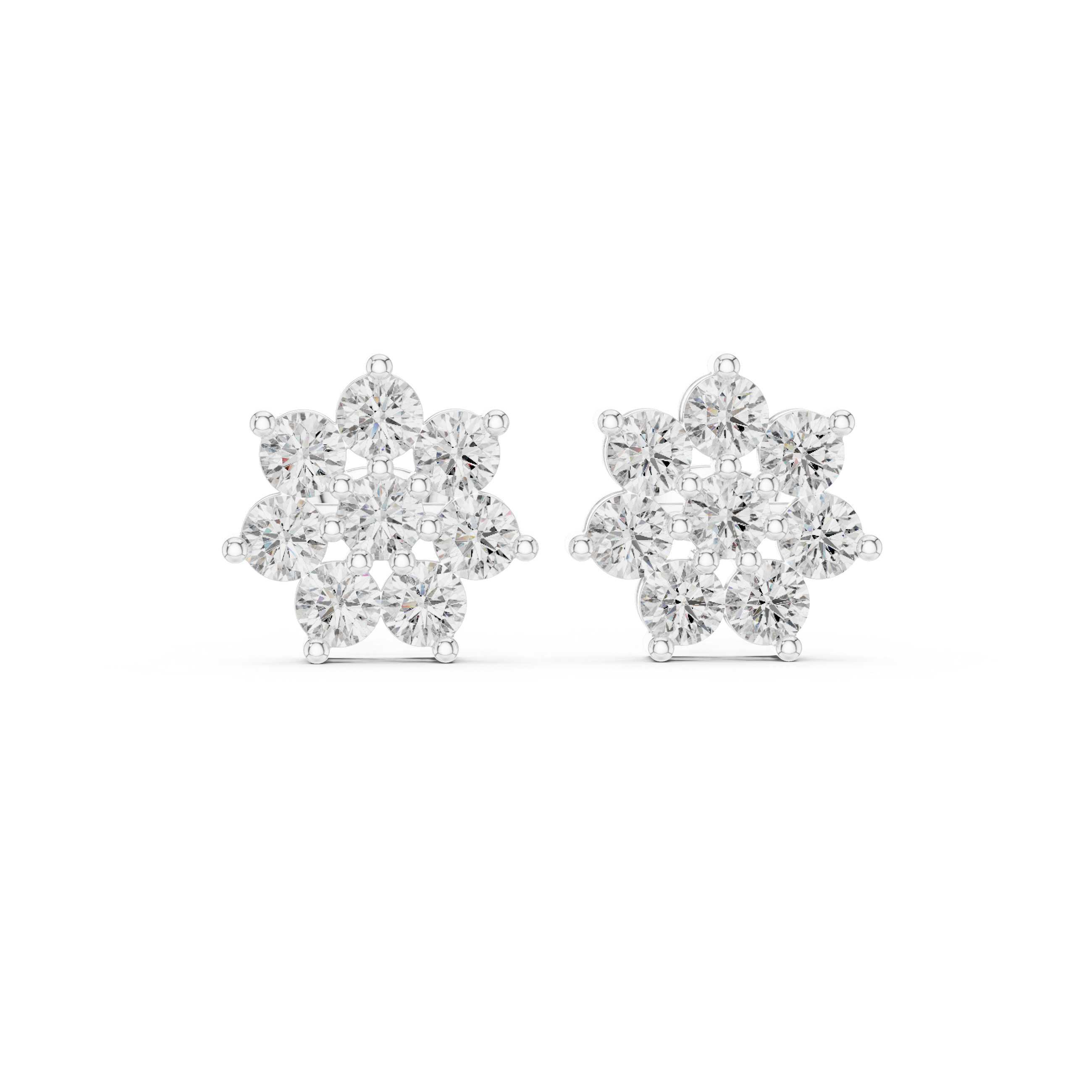 Cluster Diamond Flower Stud Earrings – Round Brilliant Floral Design