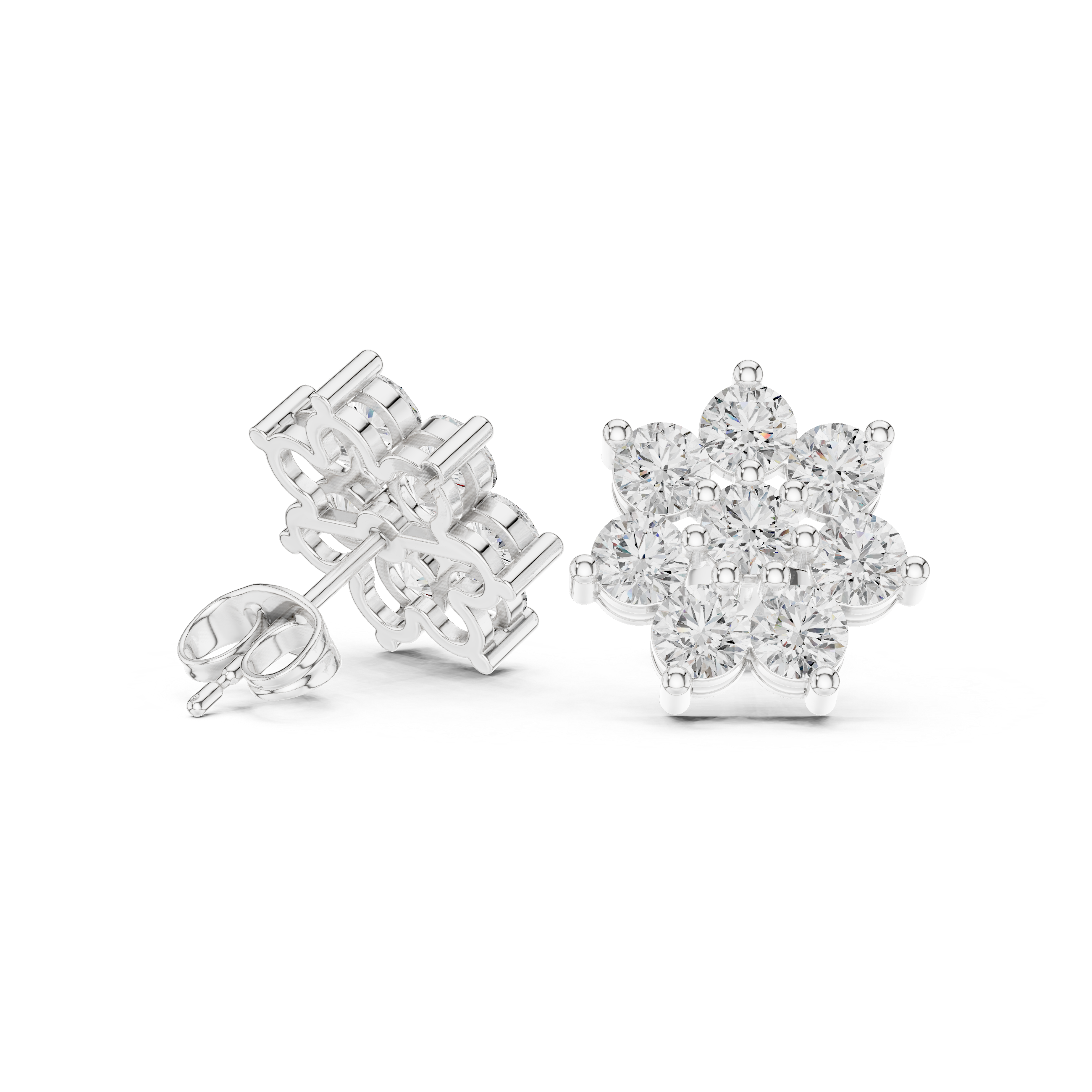 Cluster Diamond Flower Stud Earrings – Round Brilliant Floral Design