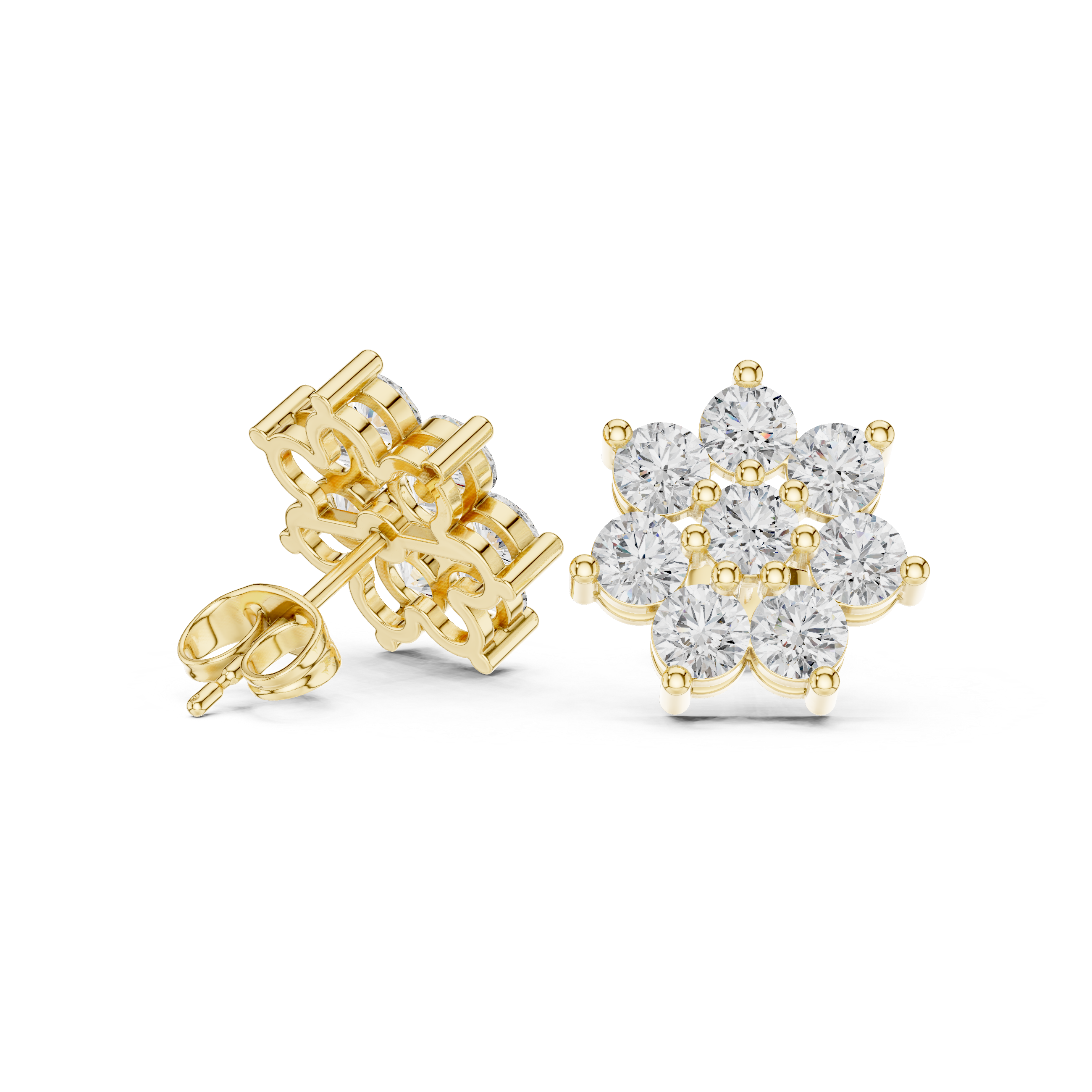 Cluster Diamond Flower Stud Earrings – Round Brilliant Floral Design