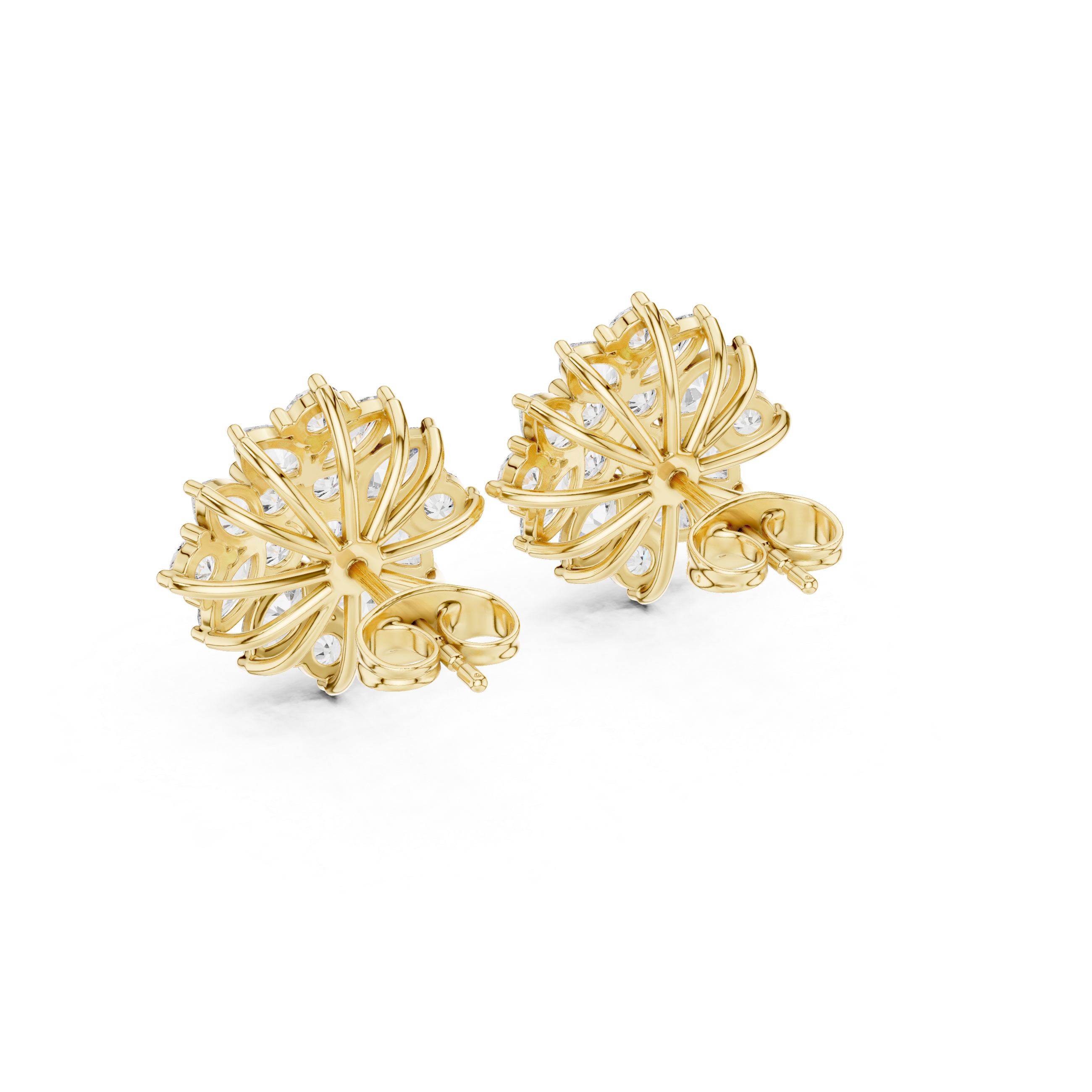 Floral Cluster Diamond Stud Earrings – Marquise & Round Bloom Design