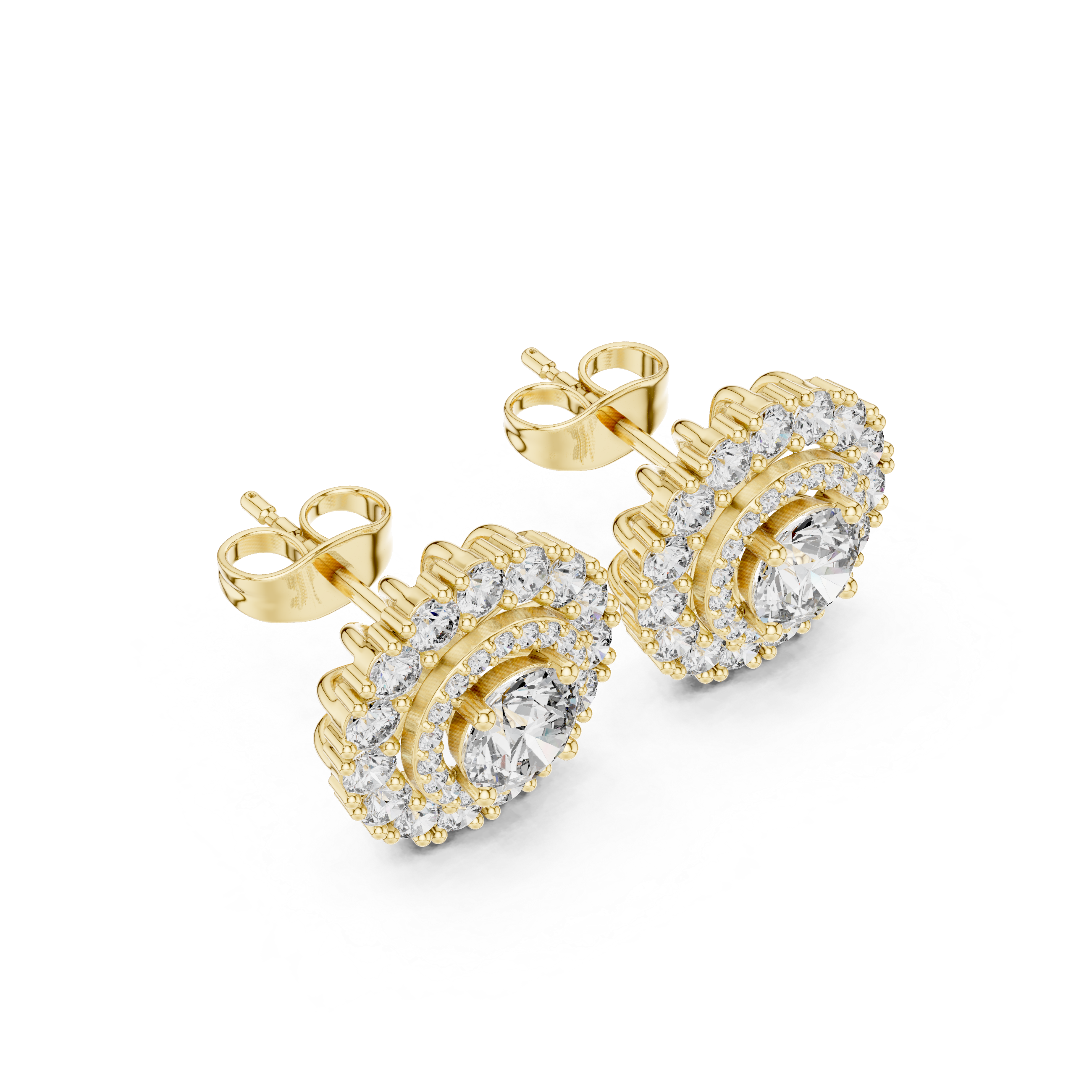 Double Halo Diamond Stud Earrings – Round Brilliant Cluster Design