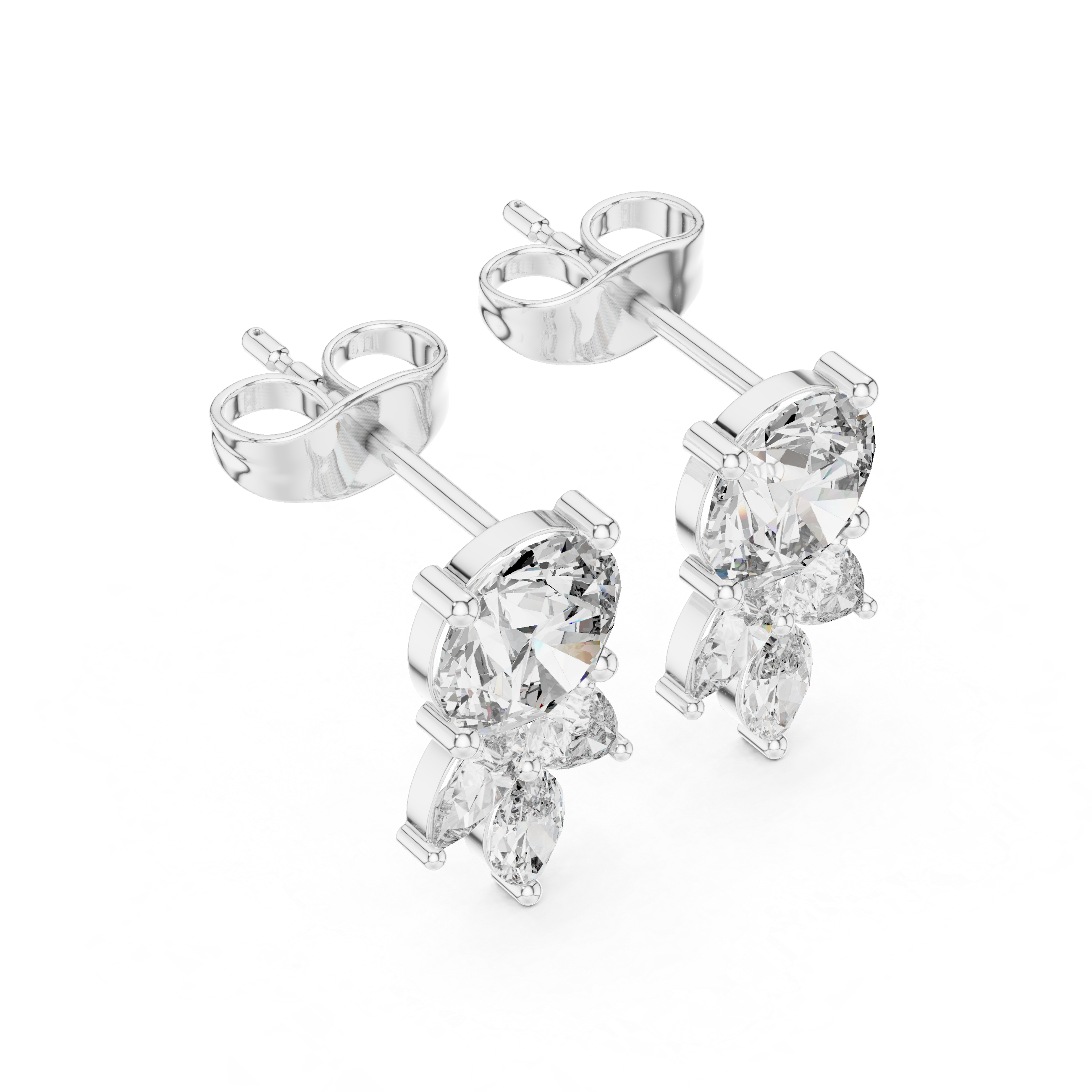 Elegant Drop Diamond Stud Earrings – Round & Marquise Cluster Design