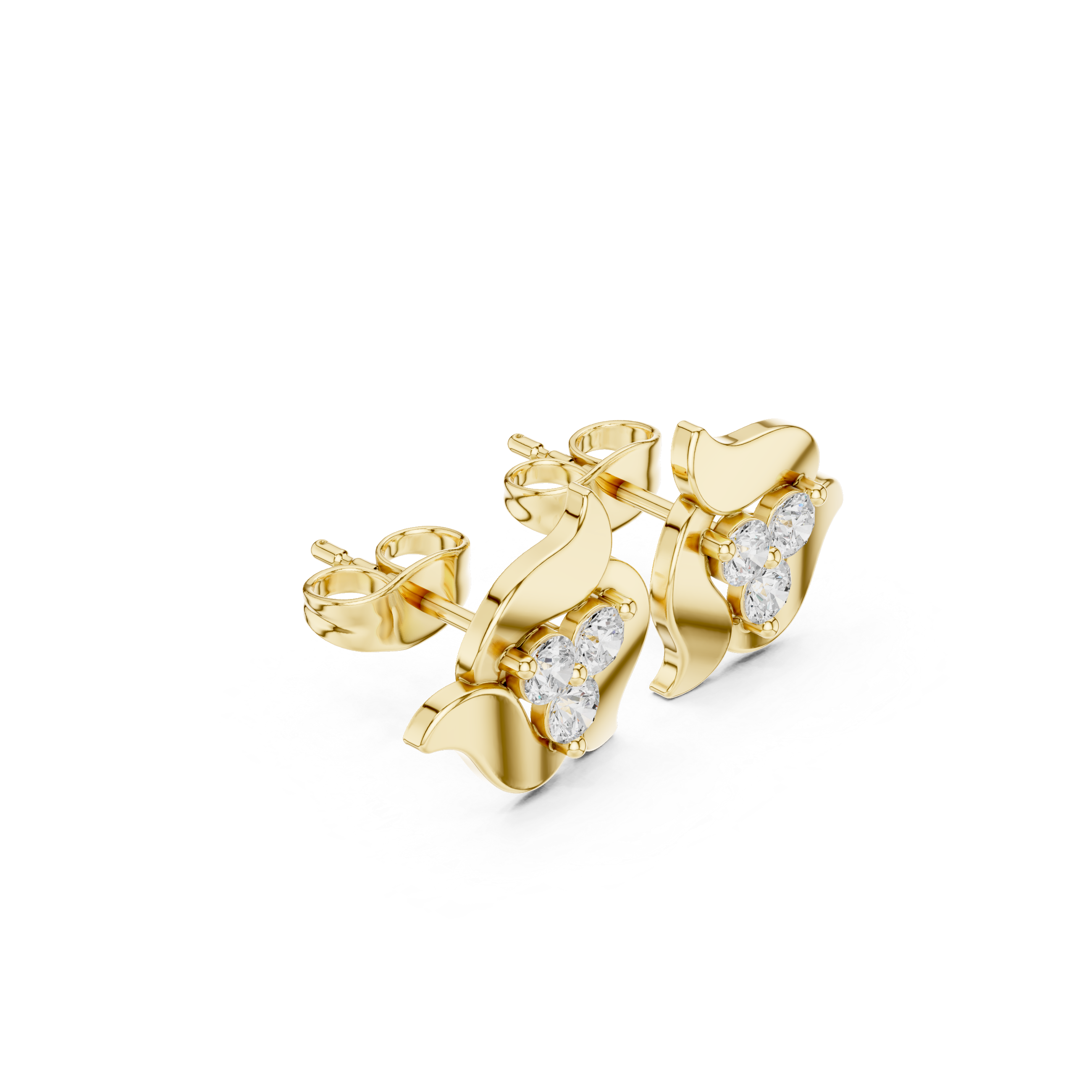 Abstract Floral Diamond Stud Earrings – Modern Petal Design