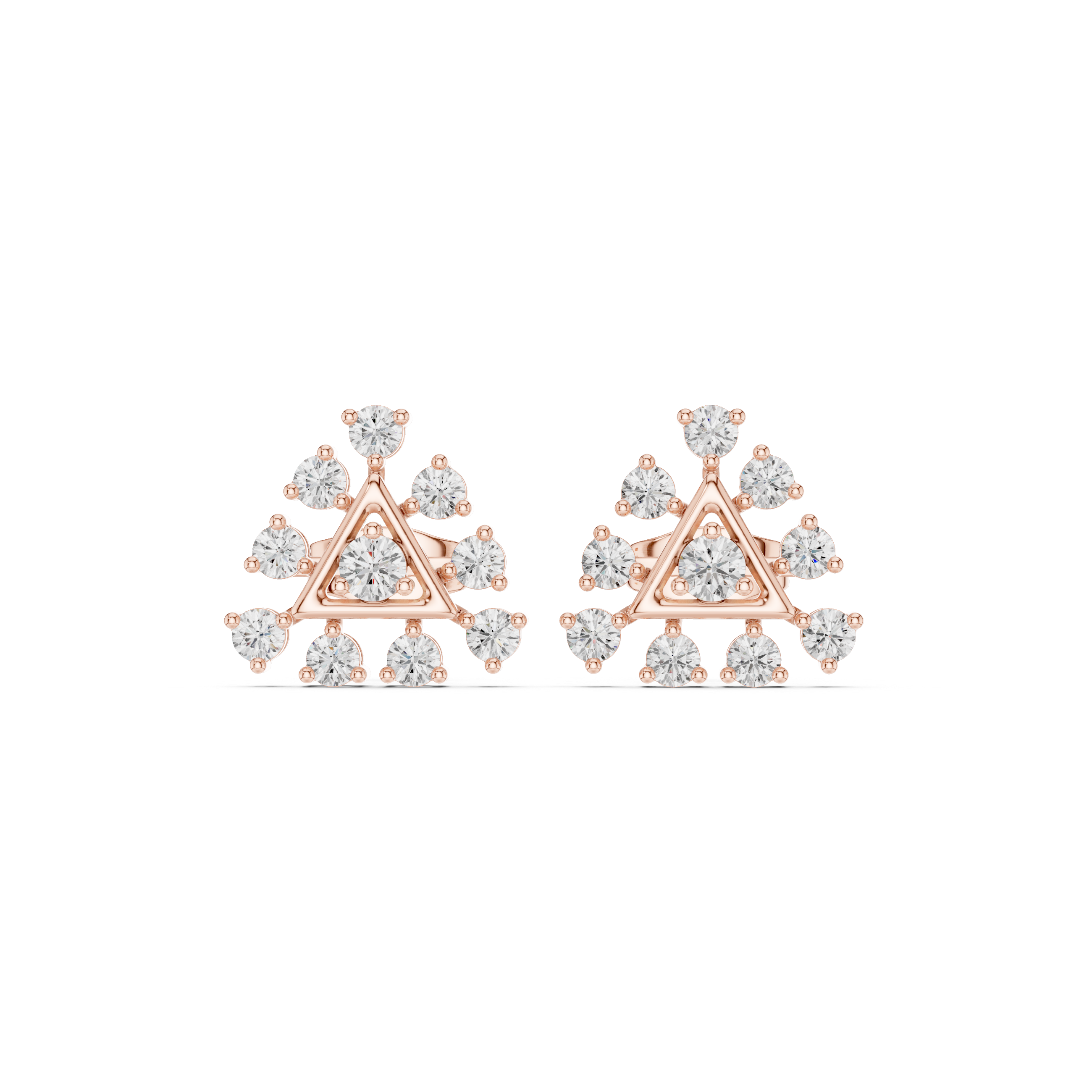 Geometric Triangle Diamond Stud Earrings – Modern Halo Cluster Design
