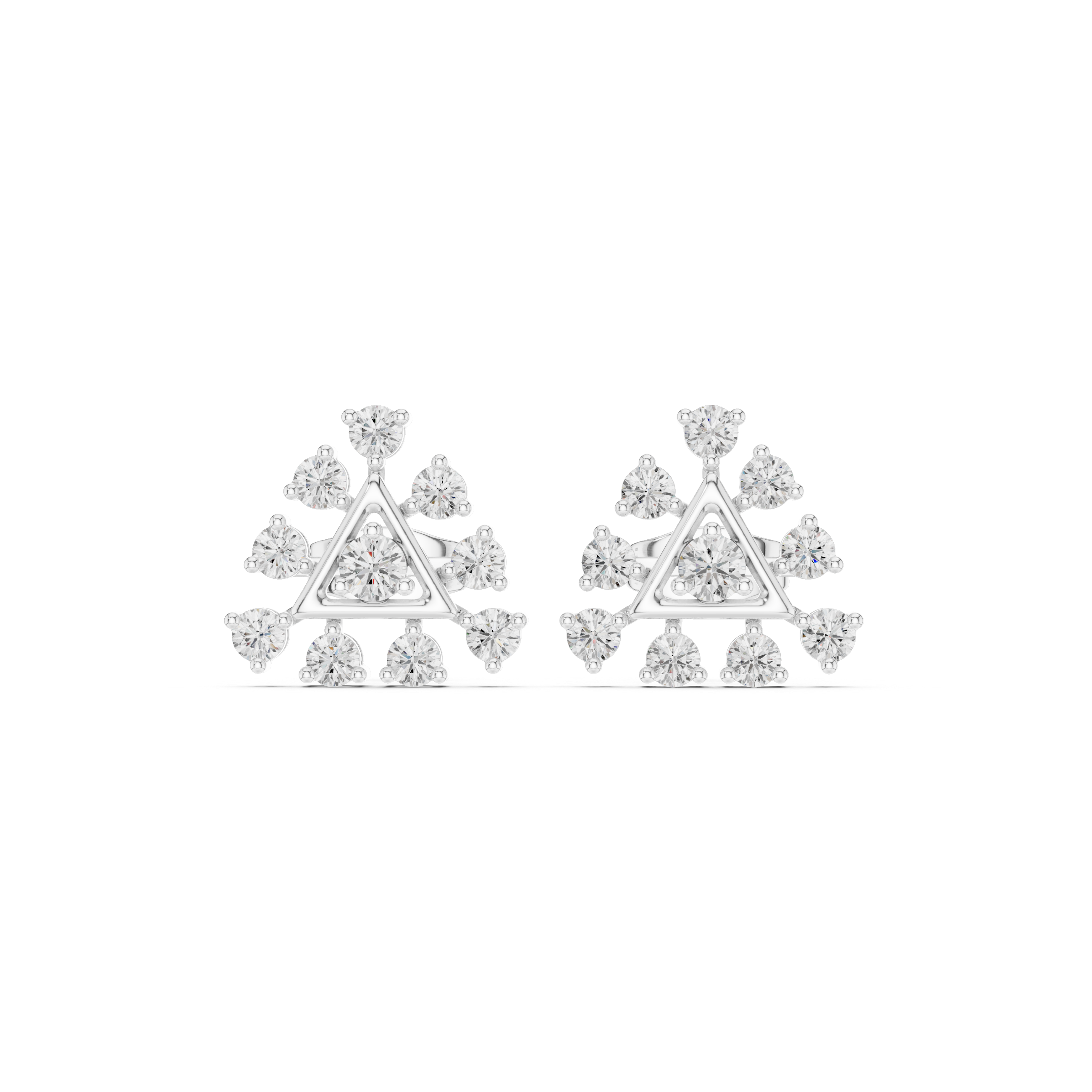 Geometric Triangle Diamond Stud Earrings – Modern Halo Cluster Design