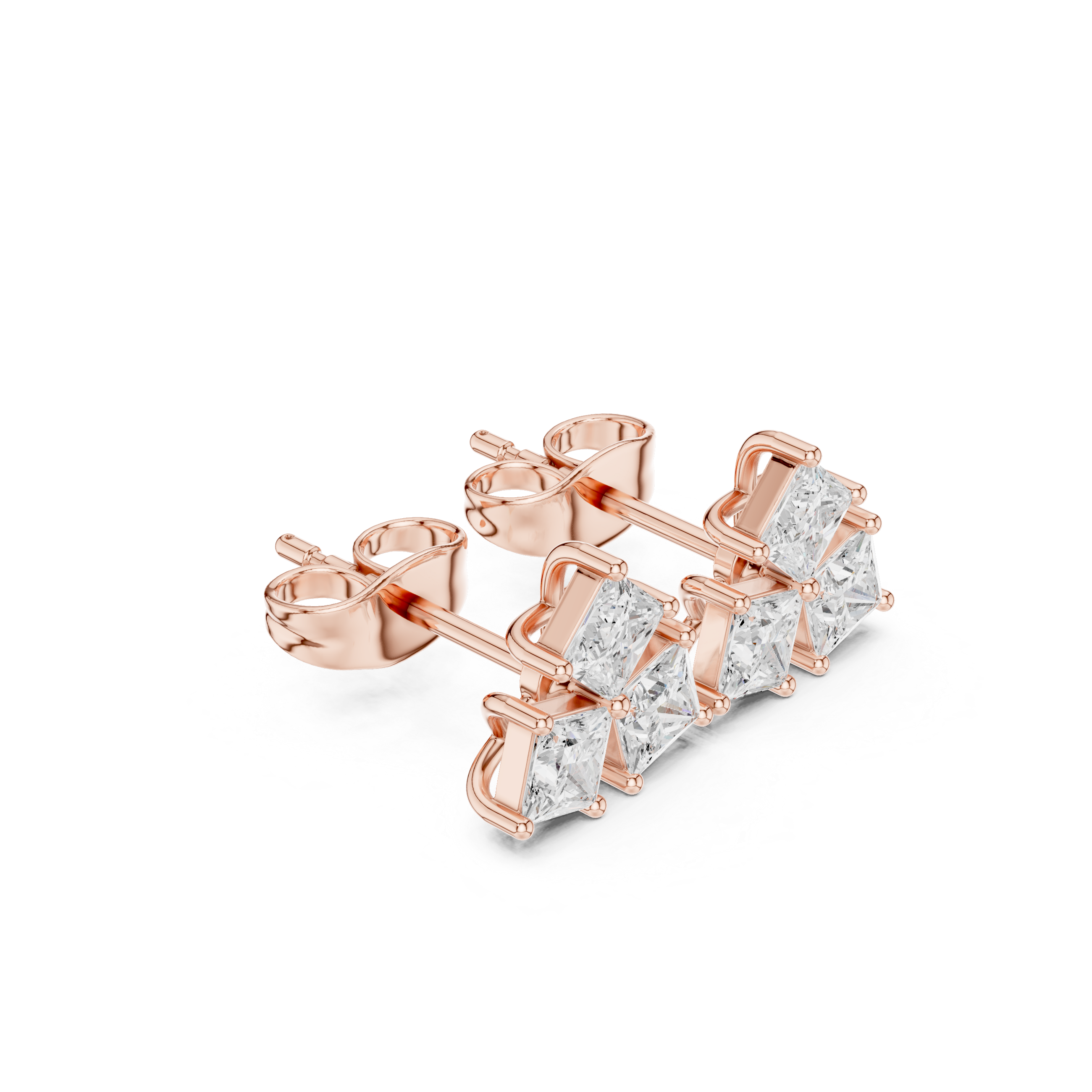 Princess Cut Diamond Cluster Stud Earrings – Modern Geometric Elegance