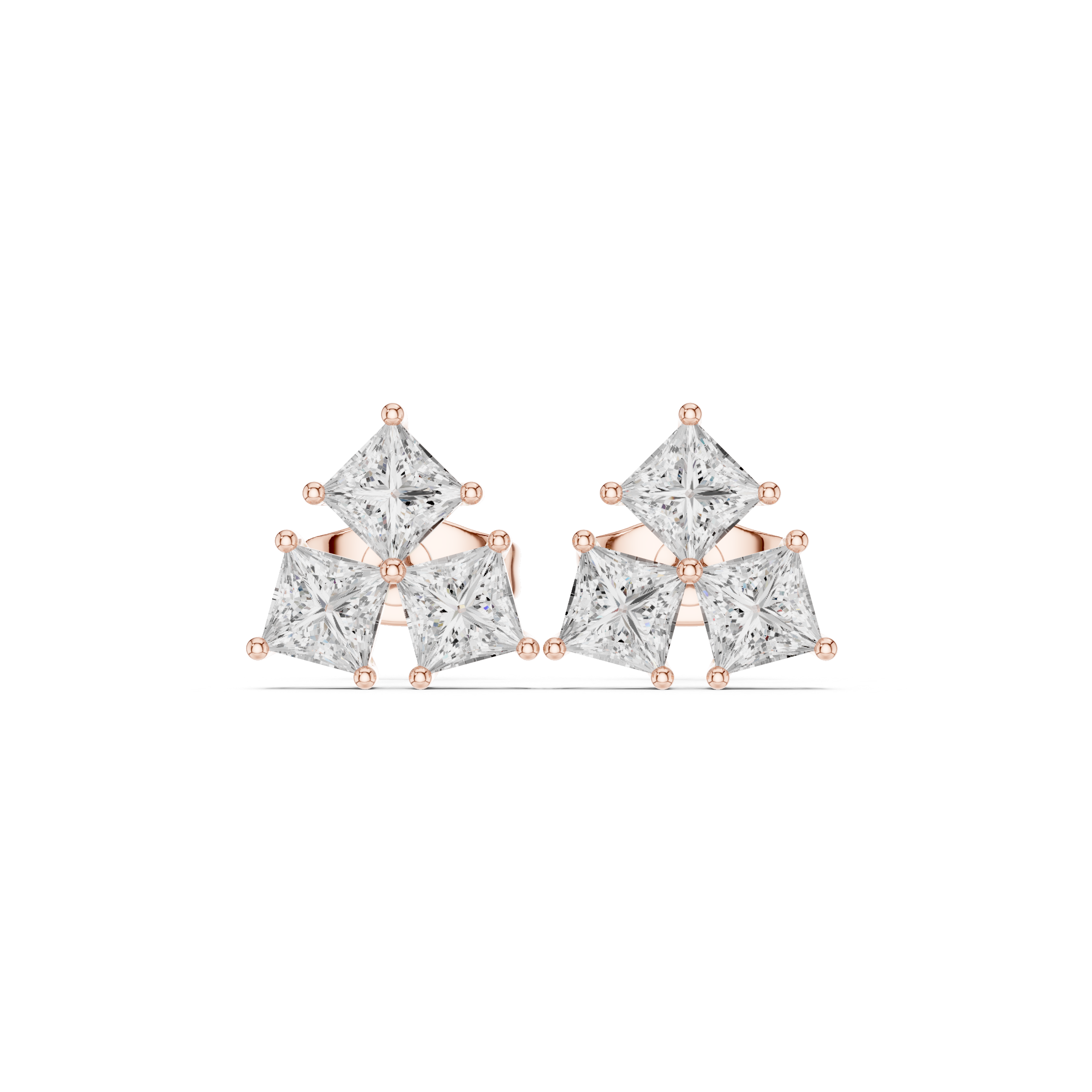 Princess Cut Diamond Cluster Stud Earrings – Modern Geometric Elegance