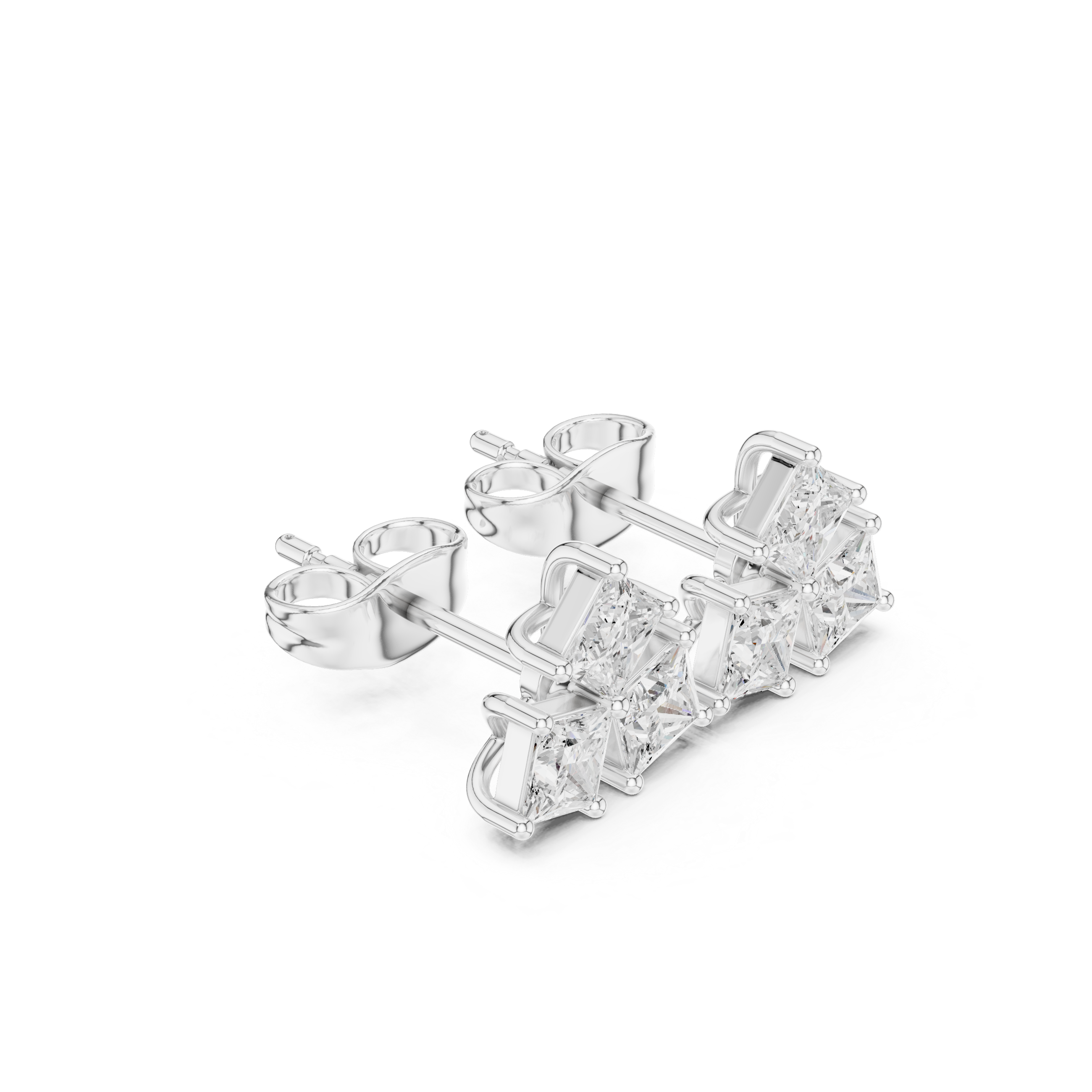 Princess Cut Diamond Cluster Stud Earrings – Modern Geometric Elegance