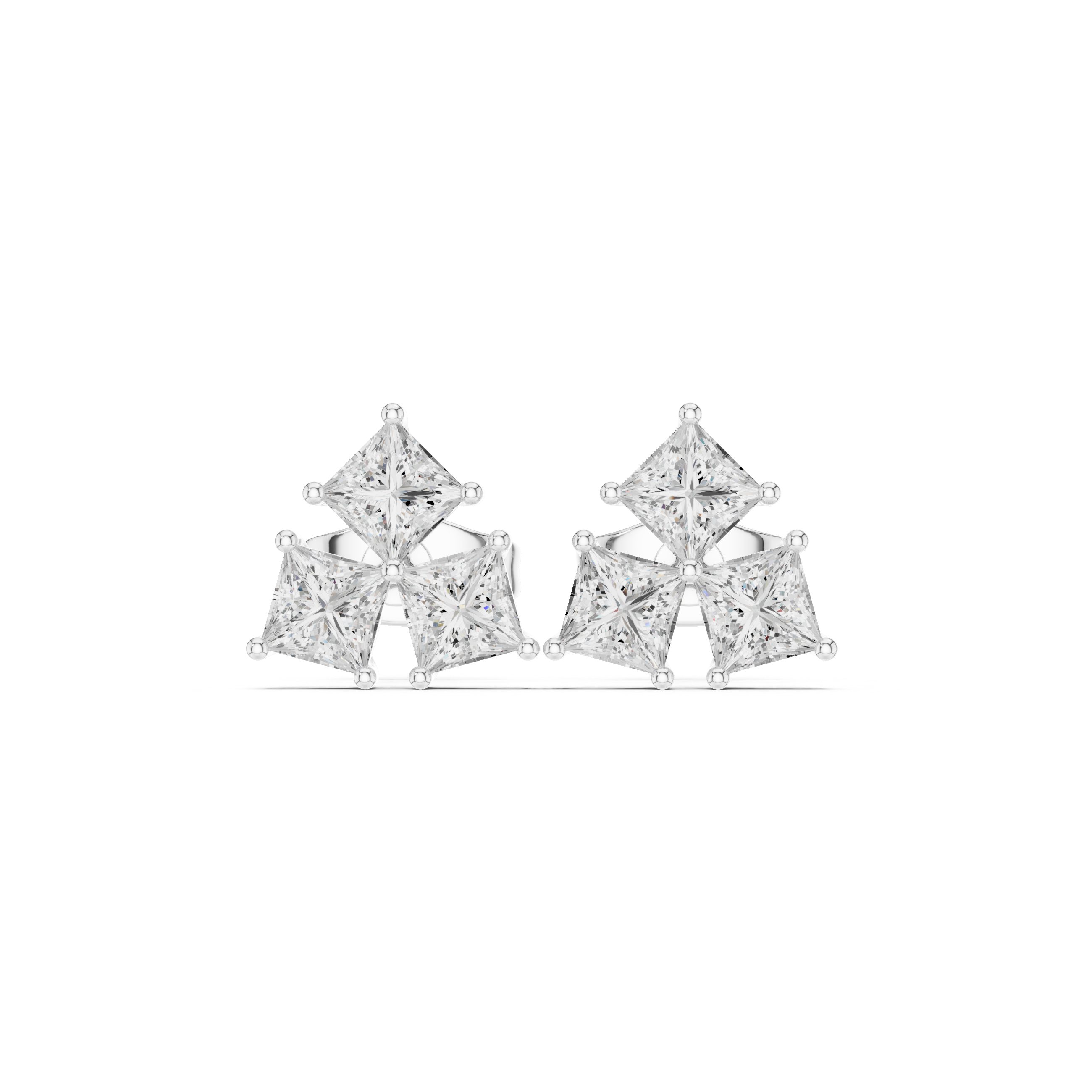 Princess Cut Diamond Cluster Stud Earrings – Modern Geometric Elegance