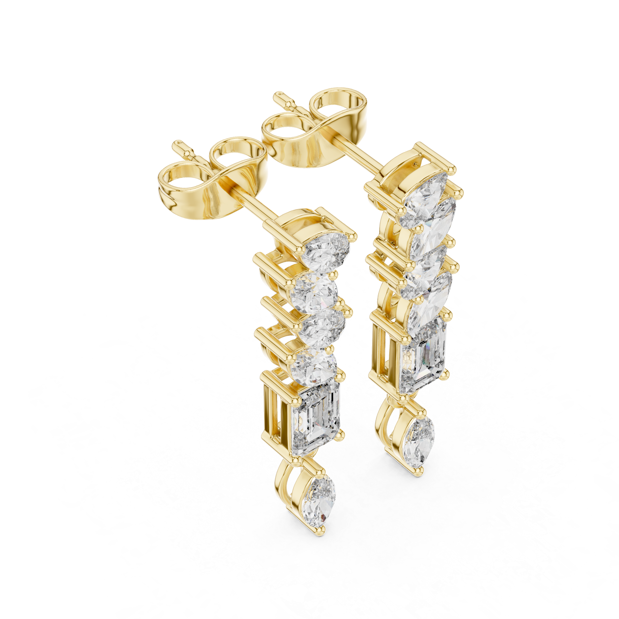 Mixed Cut Diamond Drop Earrings – Marquise, Pear & Emerald Design