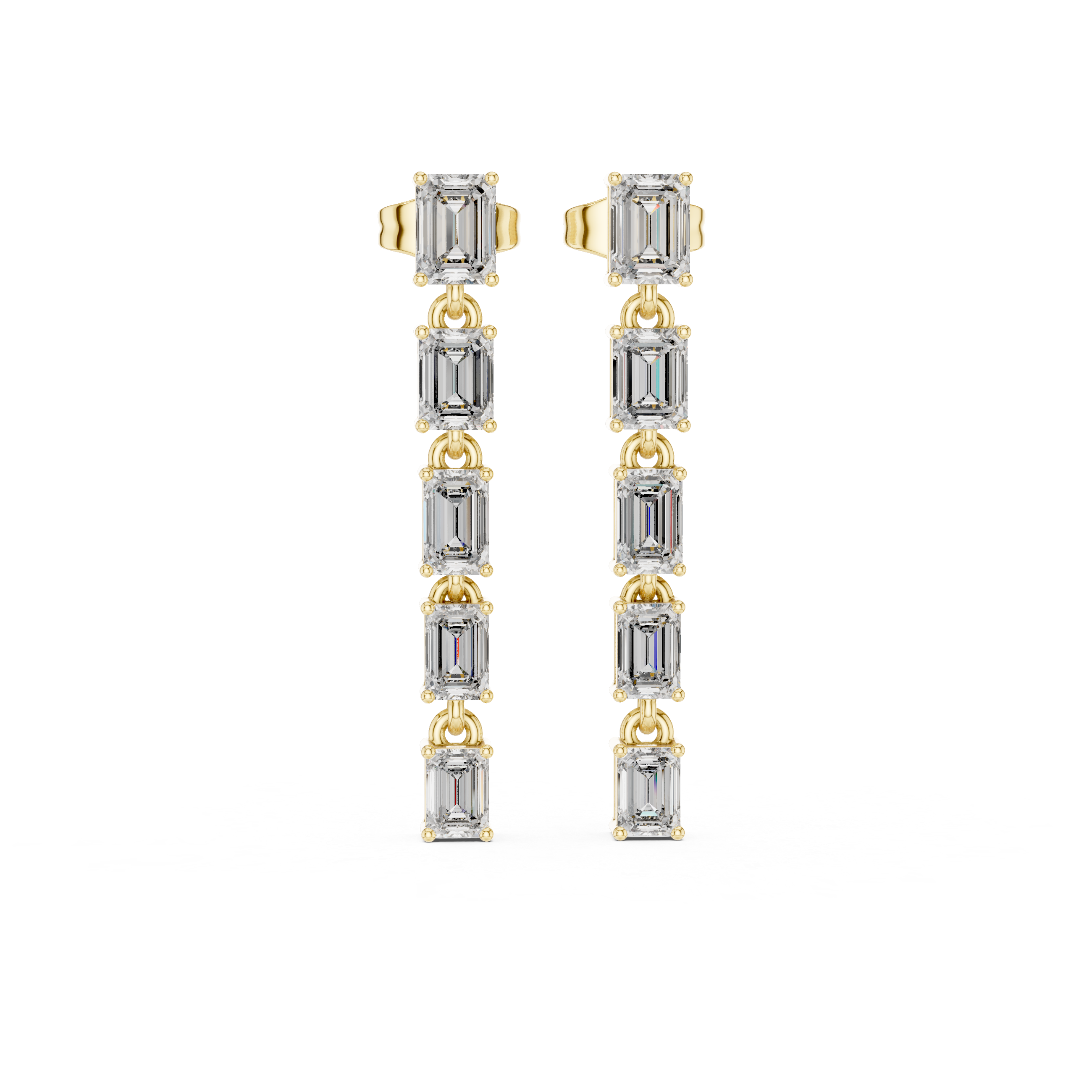 Emerald Cut Diamond Drop Earrings – Linear Dangle Design