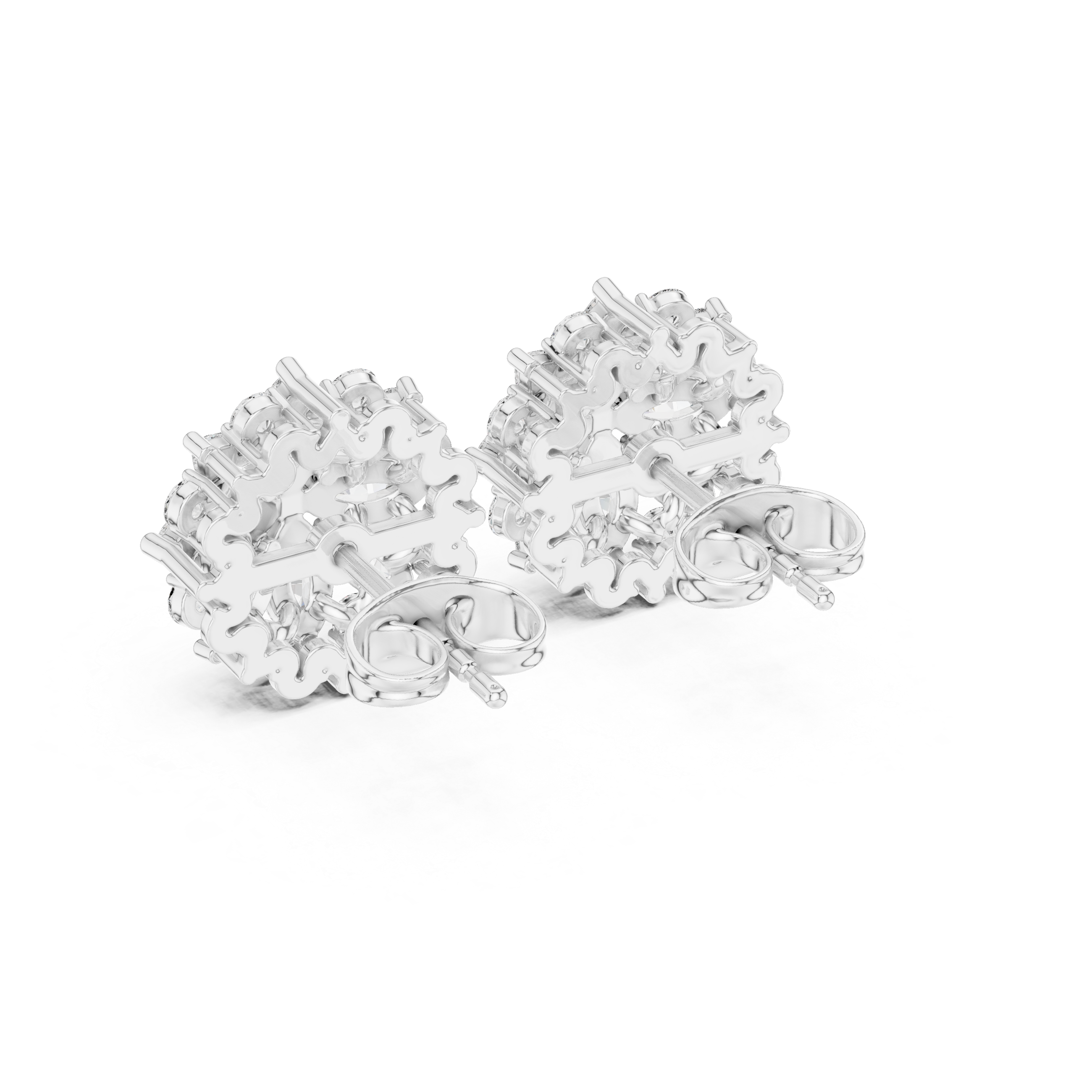 Elegant Floral Diamond Stud Earrings – Marquise & Round Cluster Design