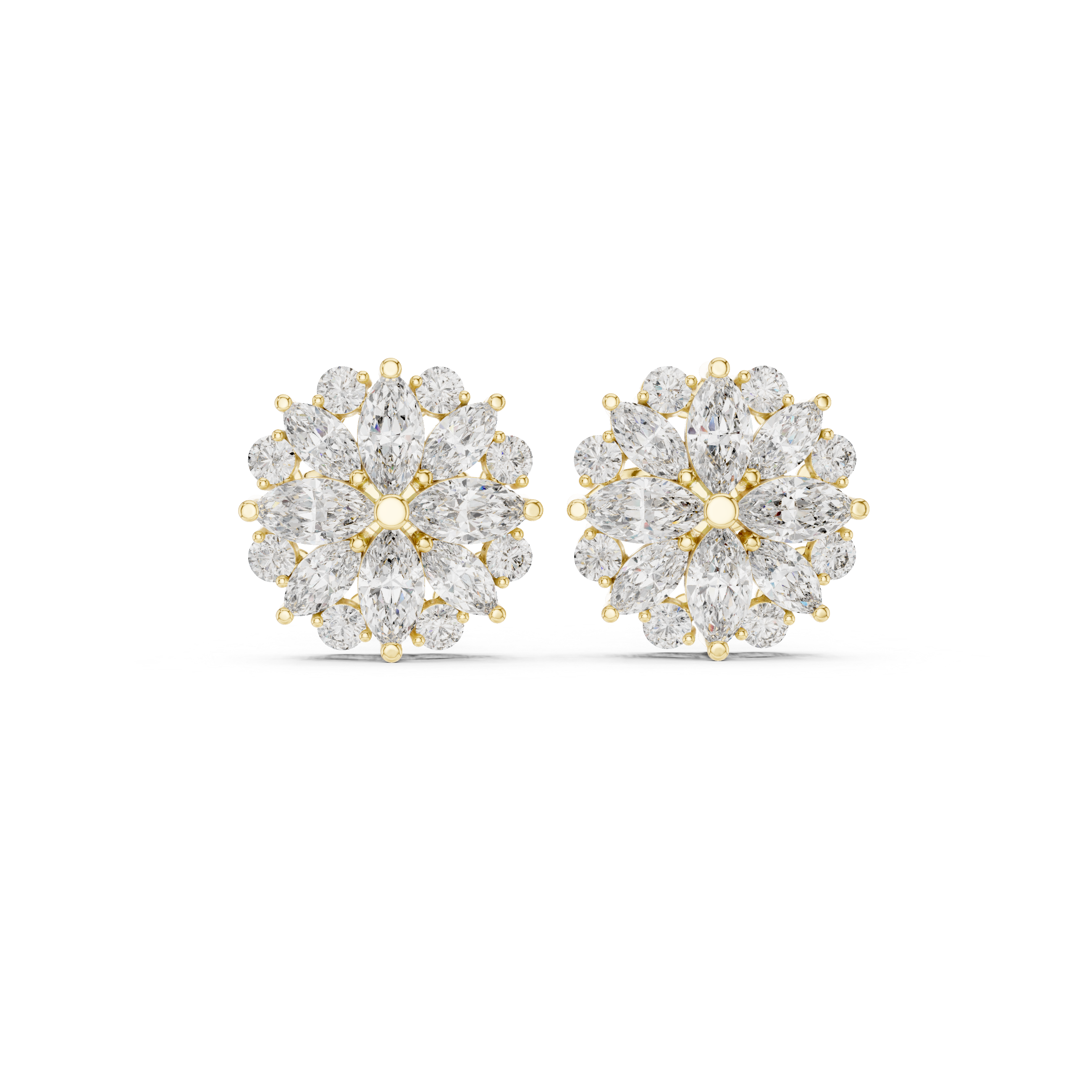 Elegant Floral Diamond Stud Earrings – Marquise & Round Cluster Design