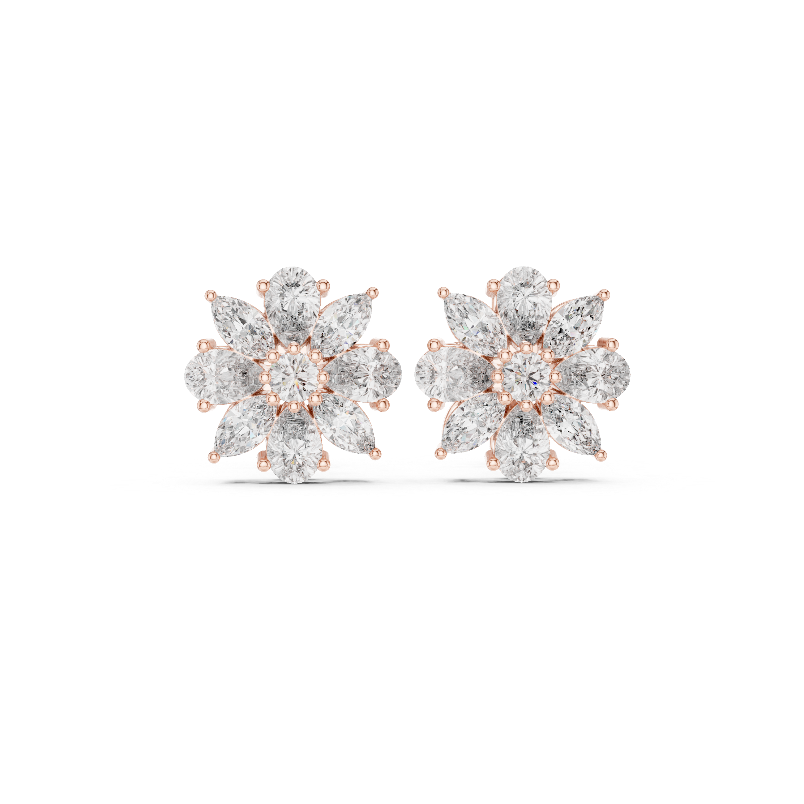 Floral Cluster Diamond Stud Earrings – Mixed Cut Petal Design