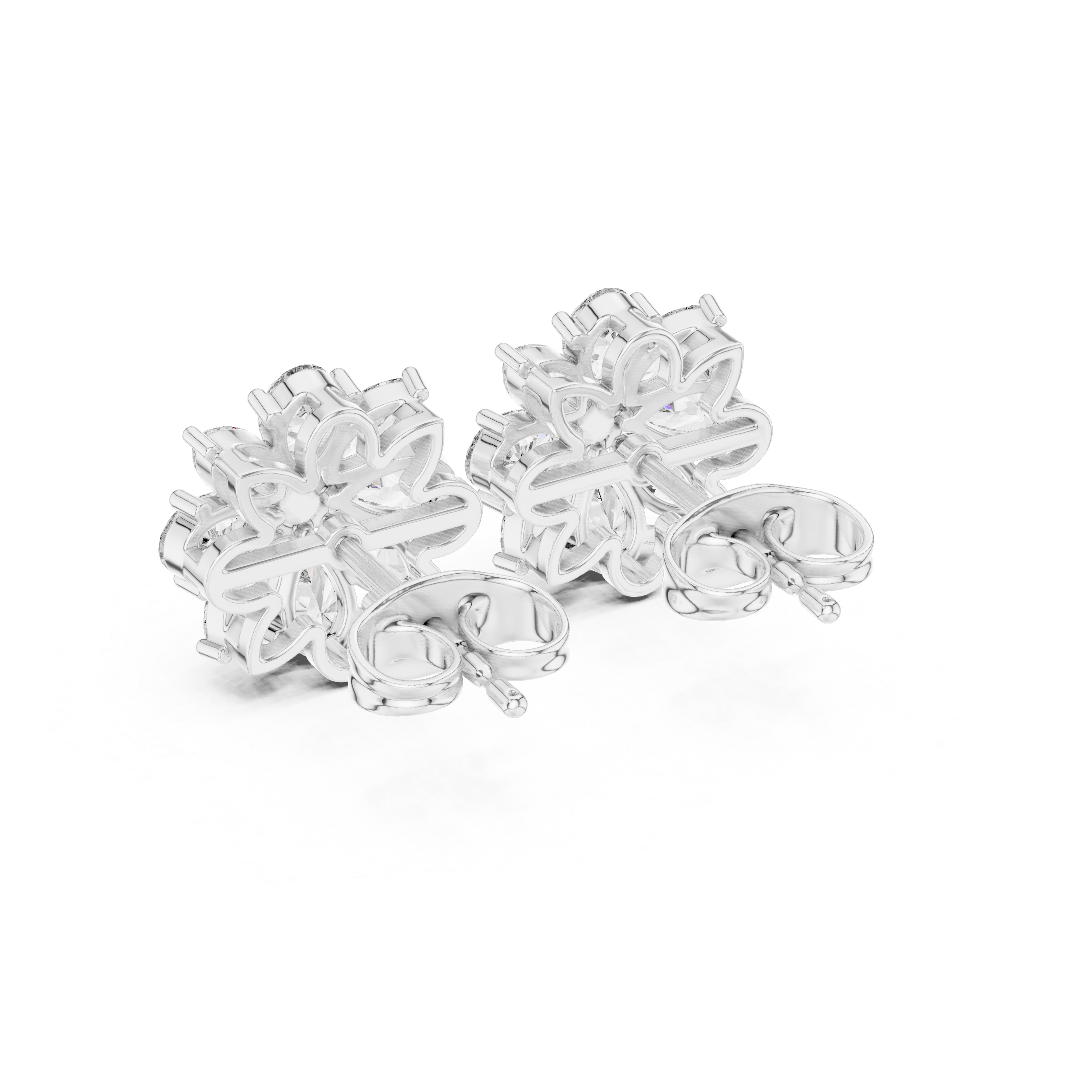 Floral Cluster Diamond Stud Earrings – Mixed Cut Petal Design