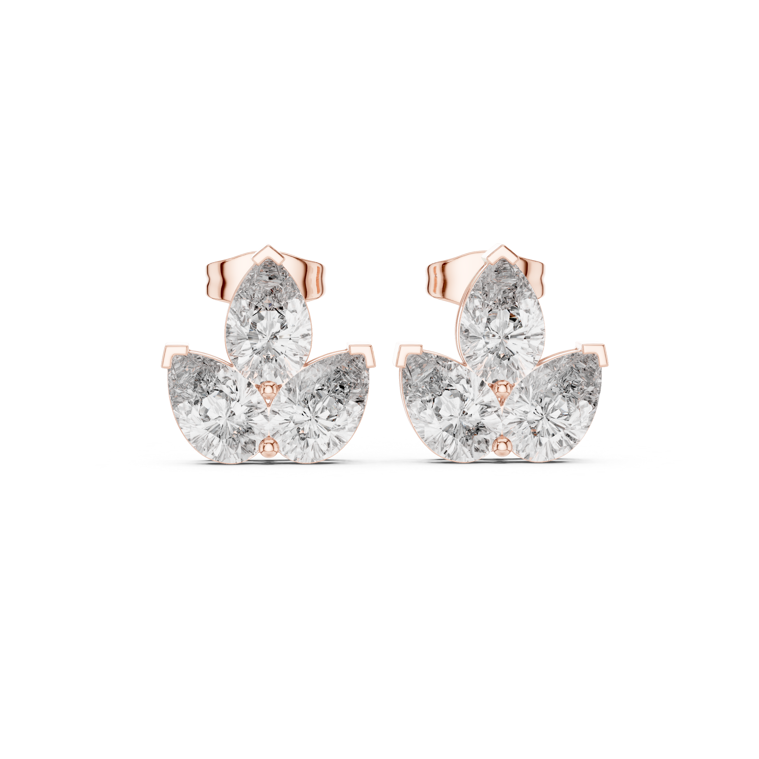 Trio Pear Cut Diamond Stud Earrings – Minimal Floral Cluster