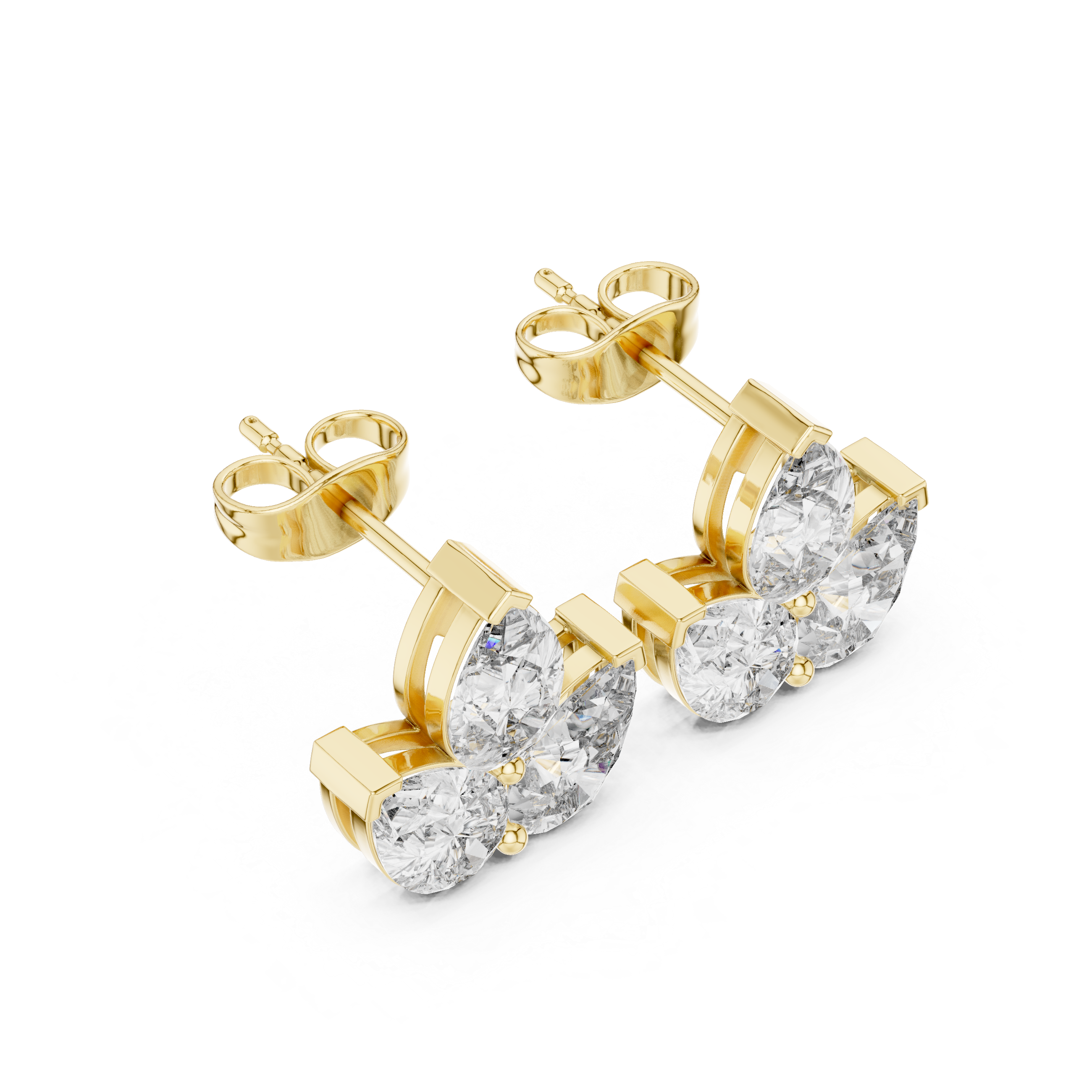 Trio Pear Cut Diamond Stud Earrings – Minimal Floral Cluster