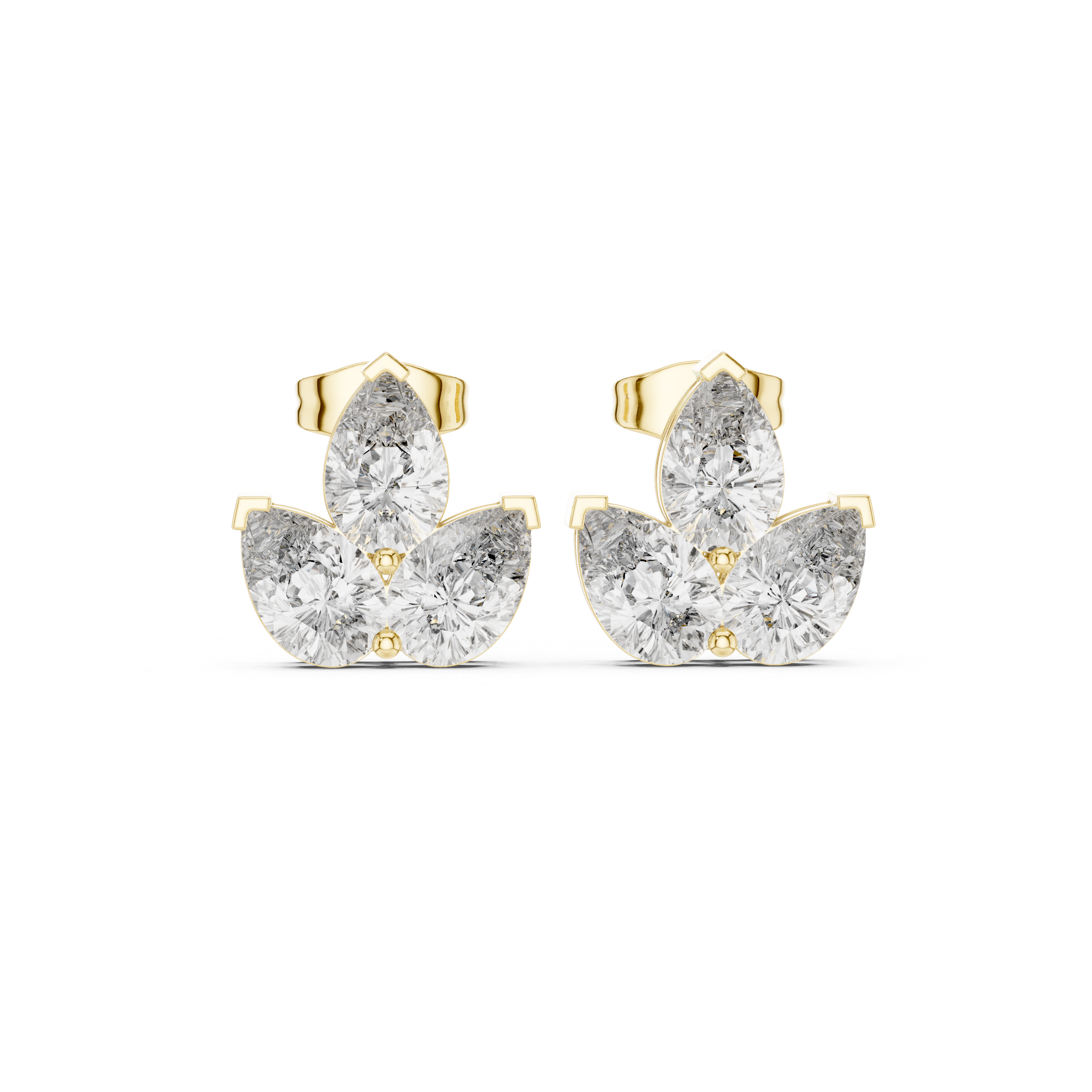 Trio Pear Cut Diamond Stud Earrings – Minimal Floral Cluster