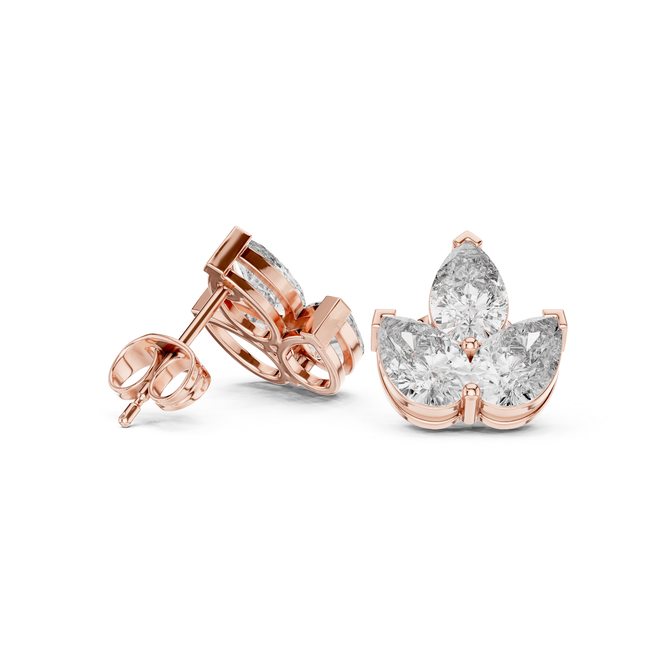 Trio Pear Cut Diamond Stud Earrings – Minimal Floral Cluster