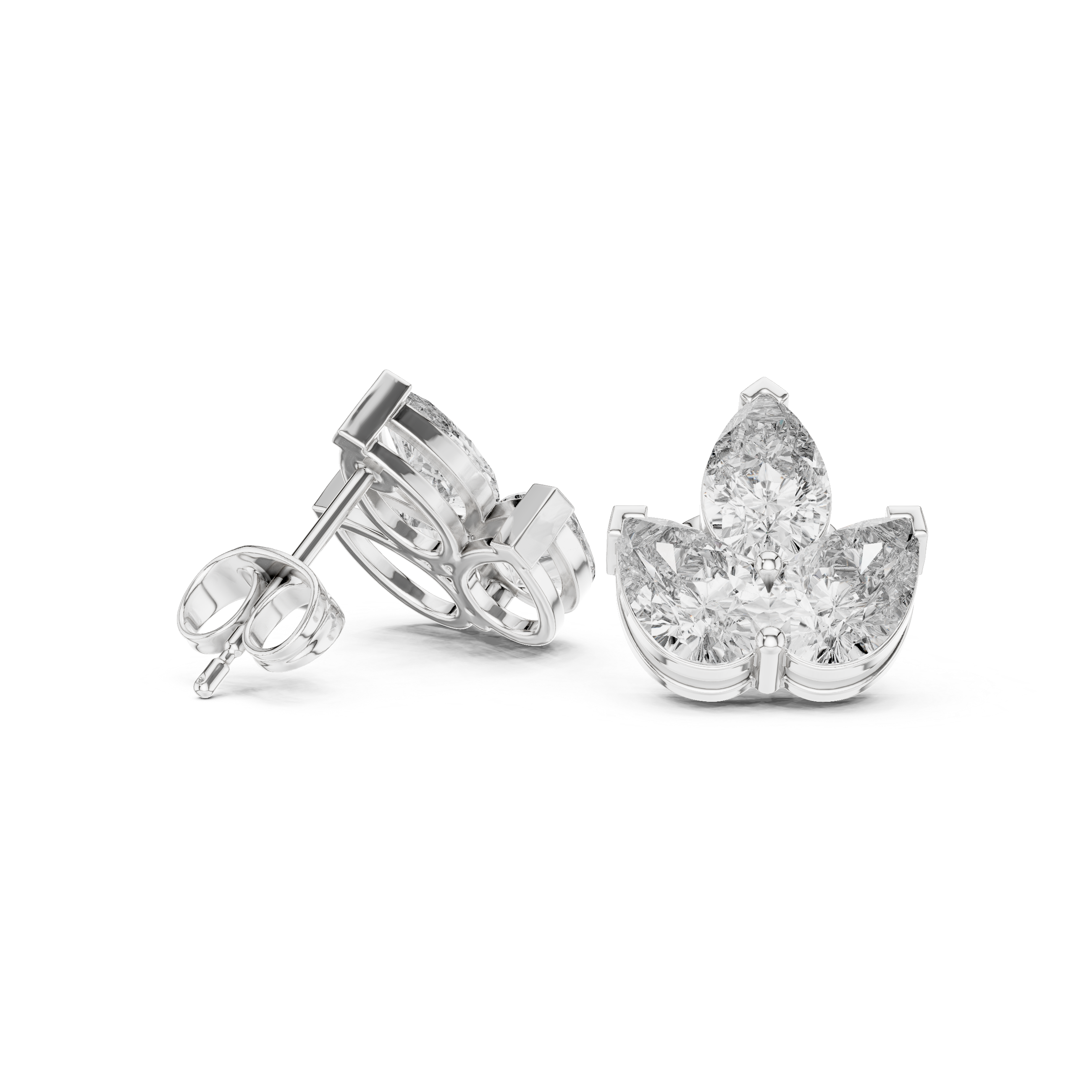 Trio Pear Cut Diamond Stud Earrings – Minimal Floral Cluster