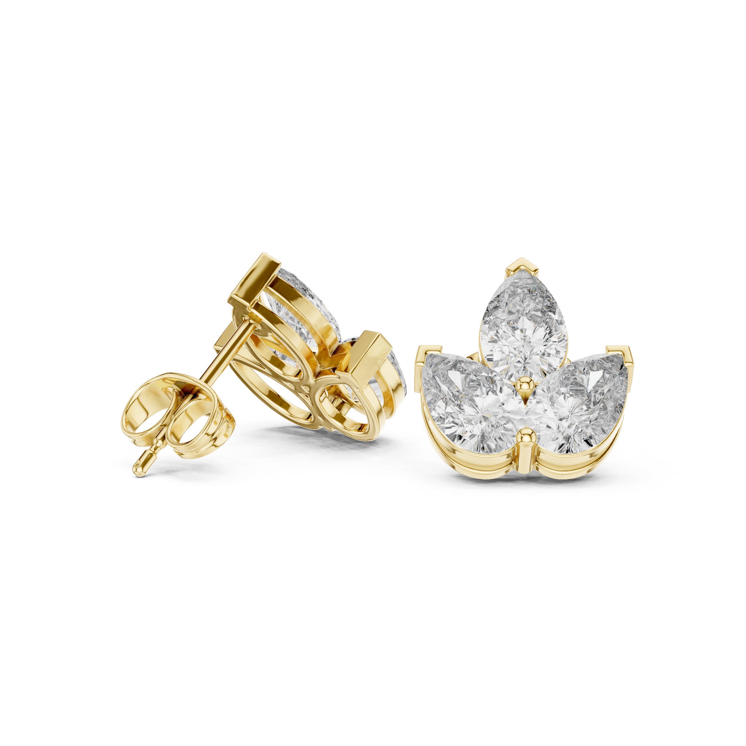 Trio Pear Cut Diamond Stud Earrings – Minimal Floral Cluster