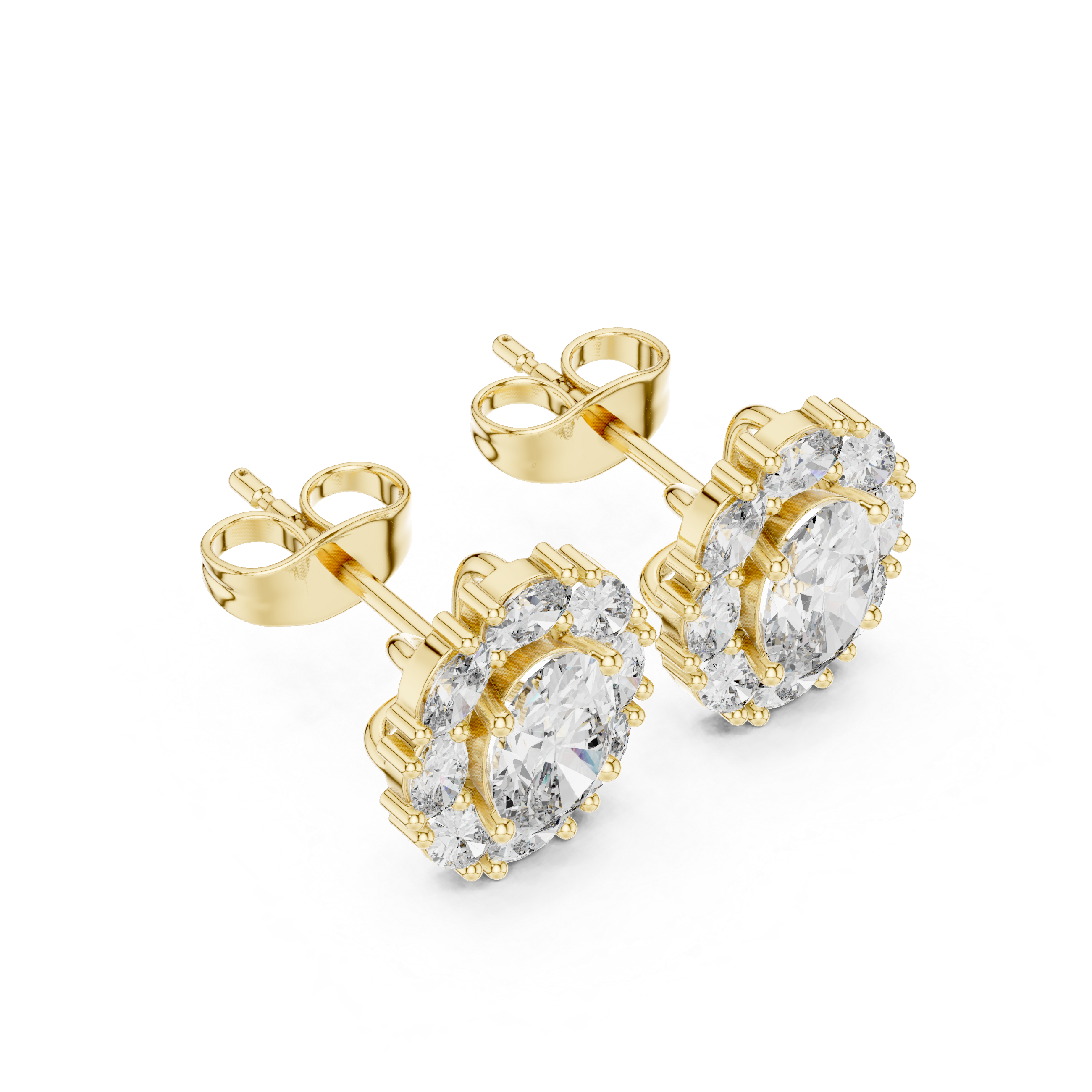 Oval Halo Diamond Stud Earrings with Classic Cluster Setting