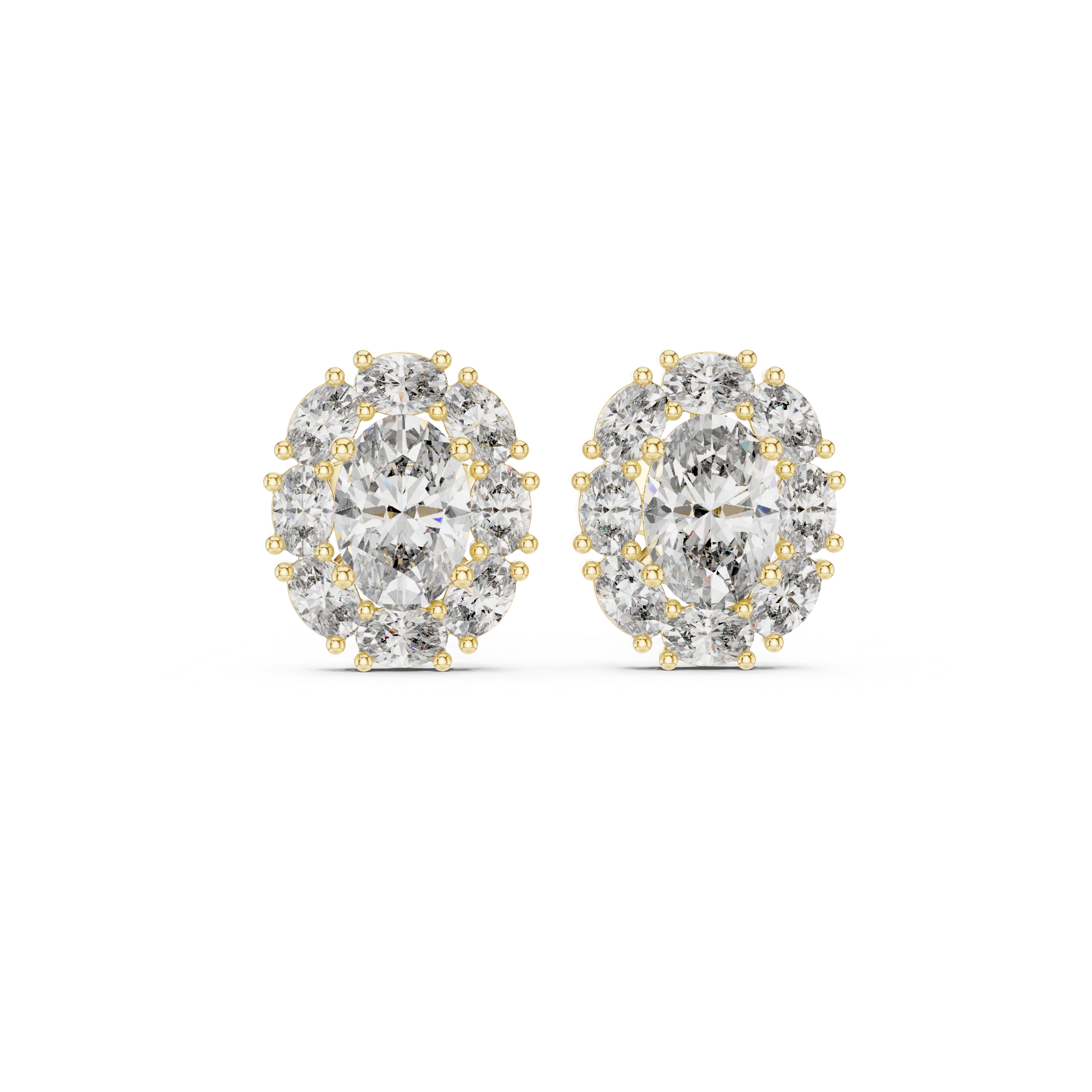 Oval Halo Diamond Stud Earrings with Classic Cluster Setting