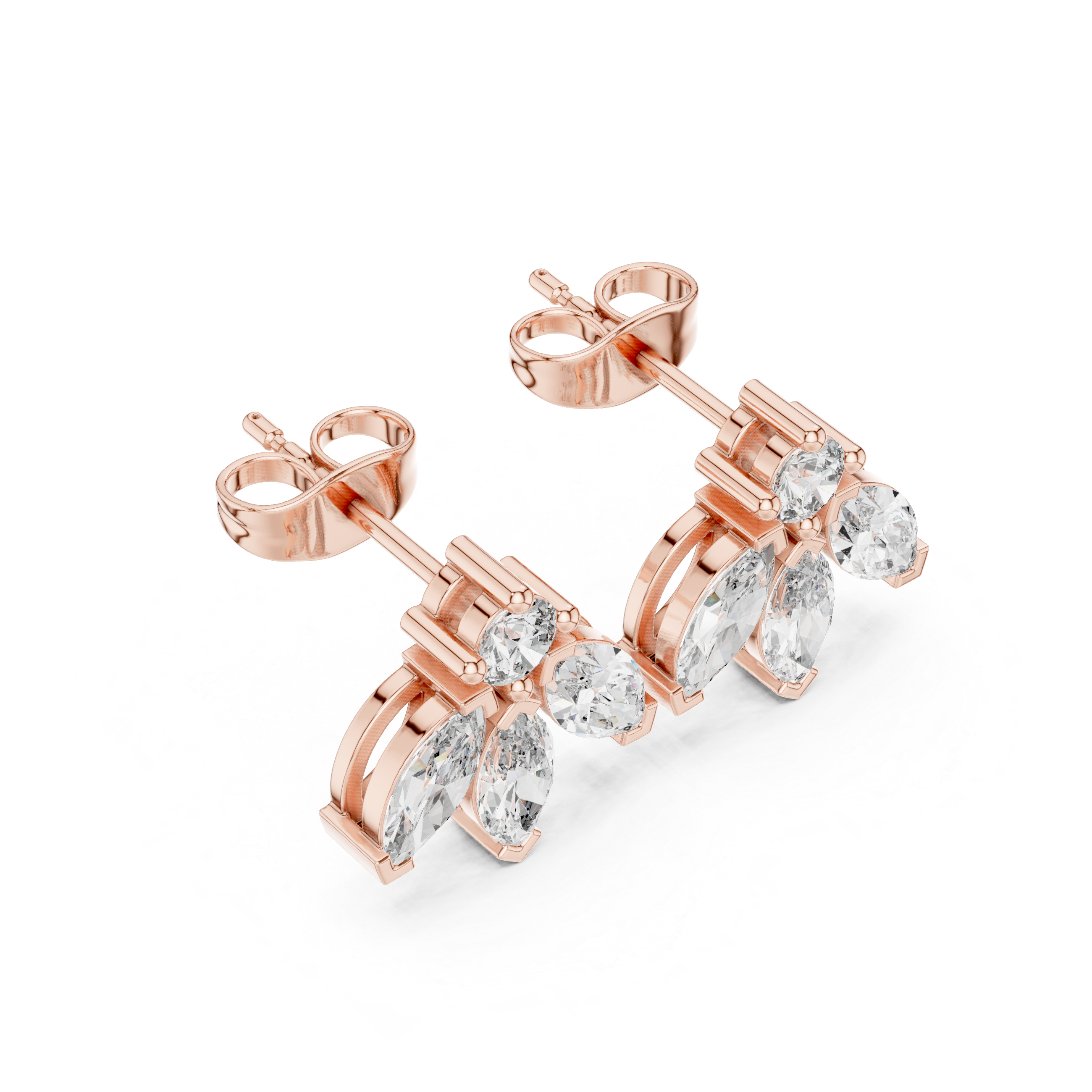 Marquise Drop Cluster Diamond Stud Earrings in Gold