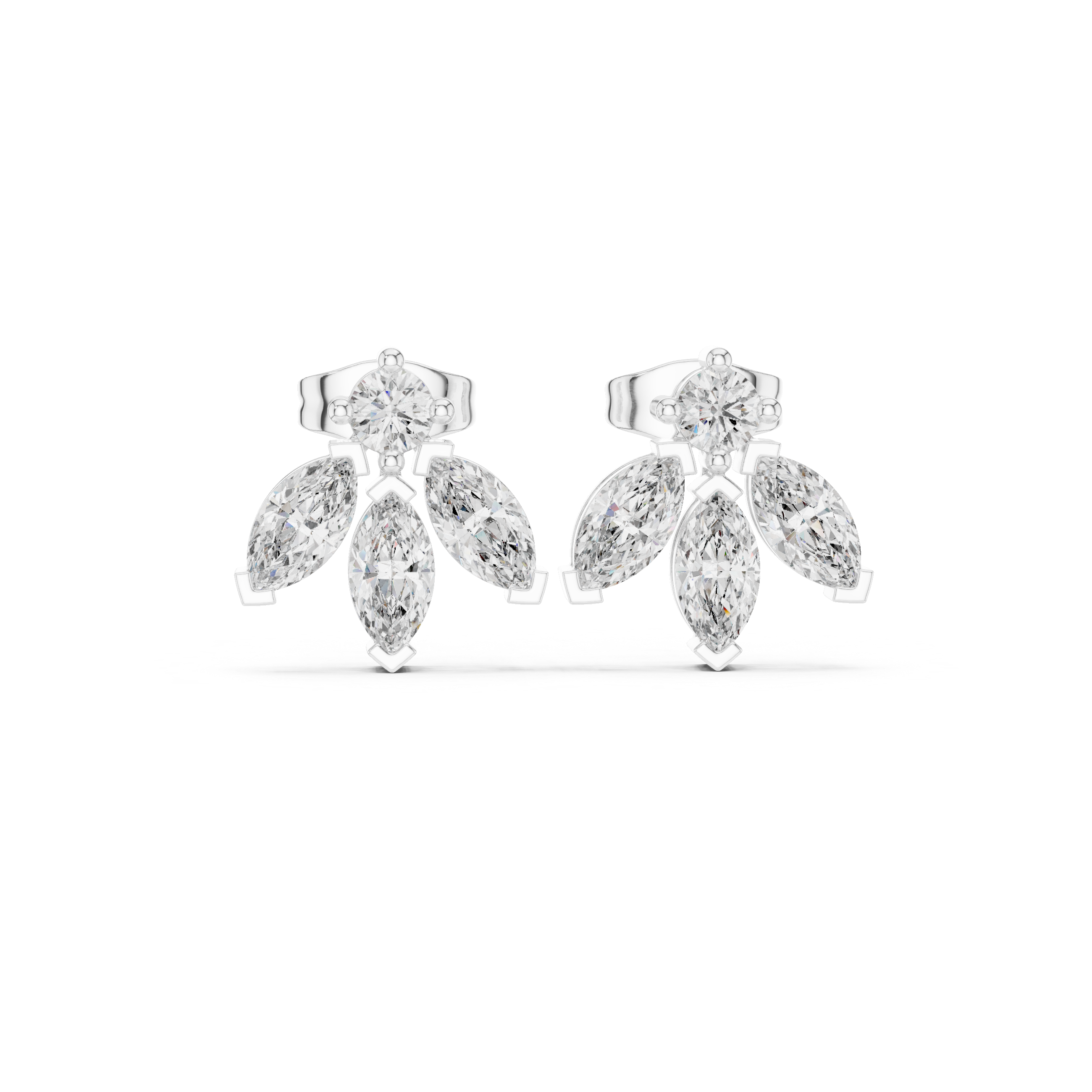 Marquise Drop Cluster Diamond Stud Earrings in Gold