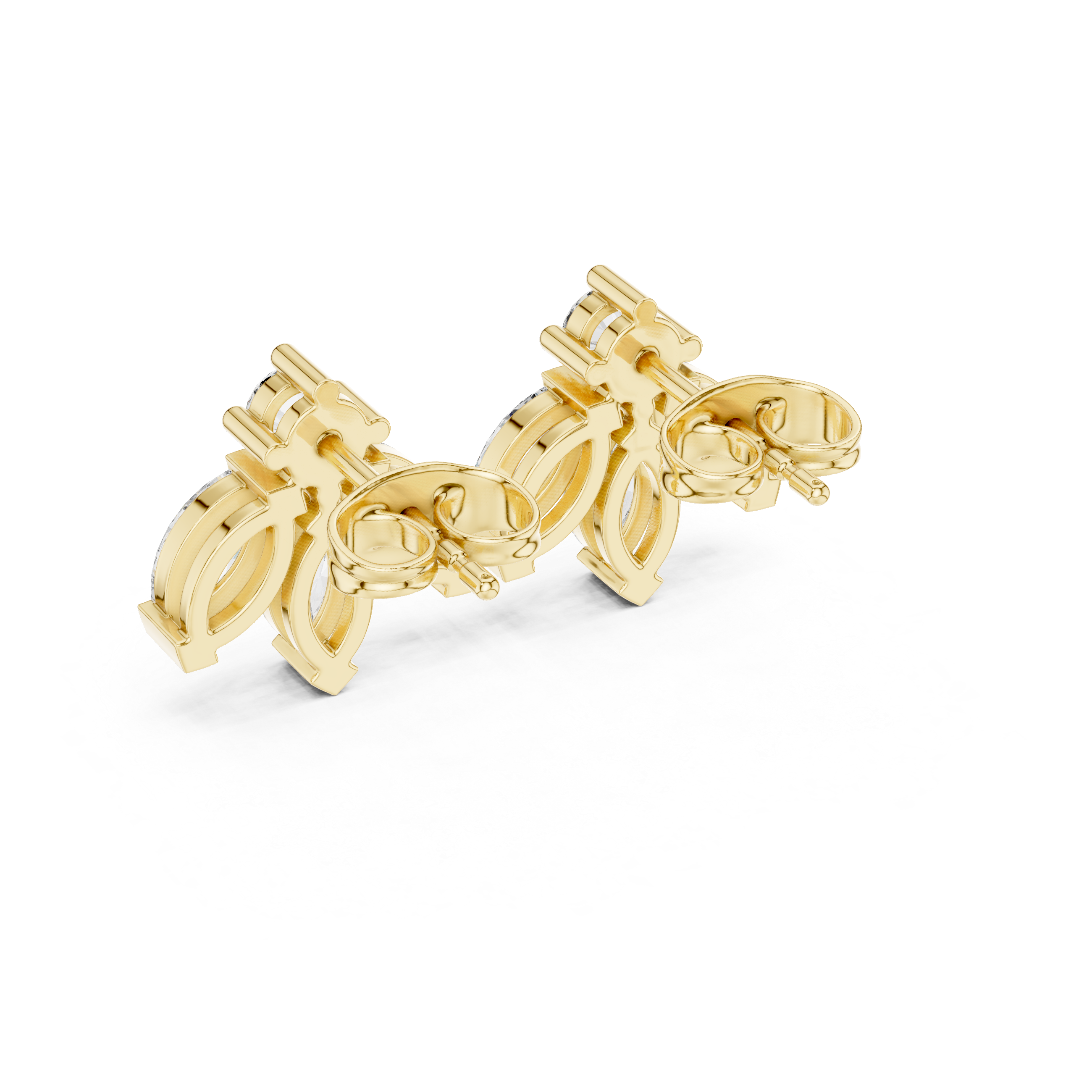 Marquise Drop Cluster Diamond Stud Earrings in Gold