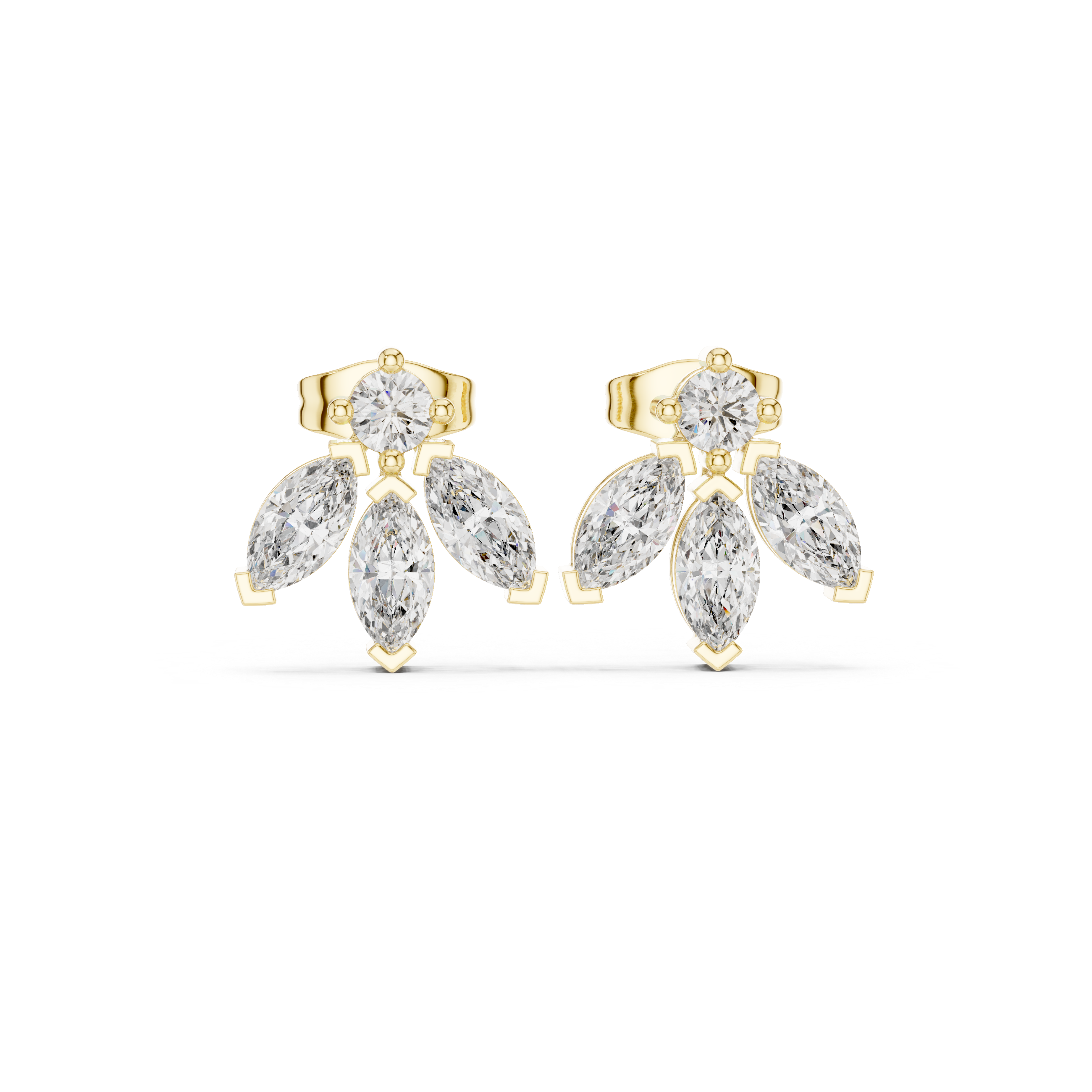 Marquise Drop Cluster Diamond Stud Earrings in Gold