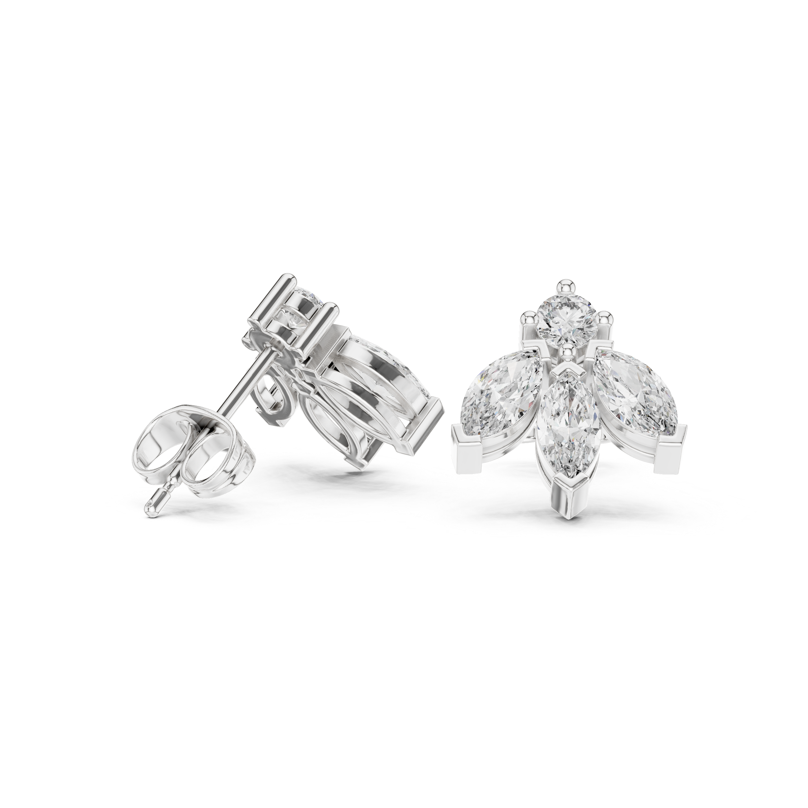 Marquise Drop Cluster Diamond Stud Earrings in Gold