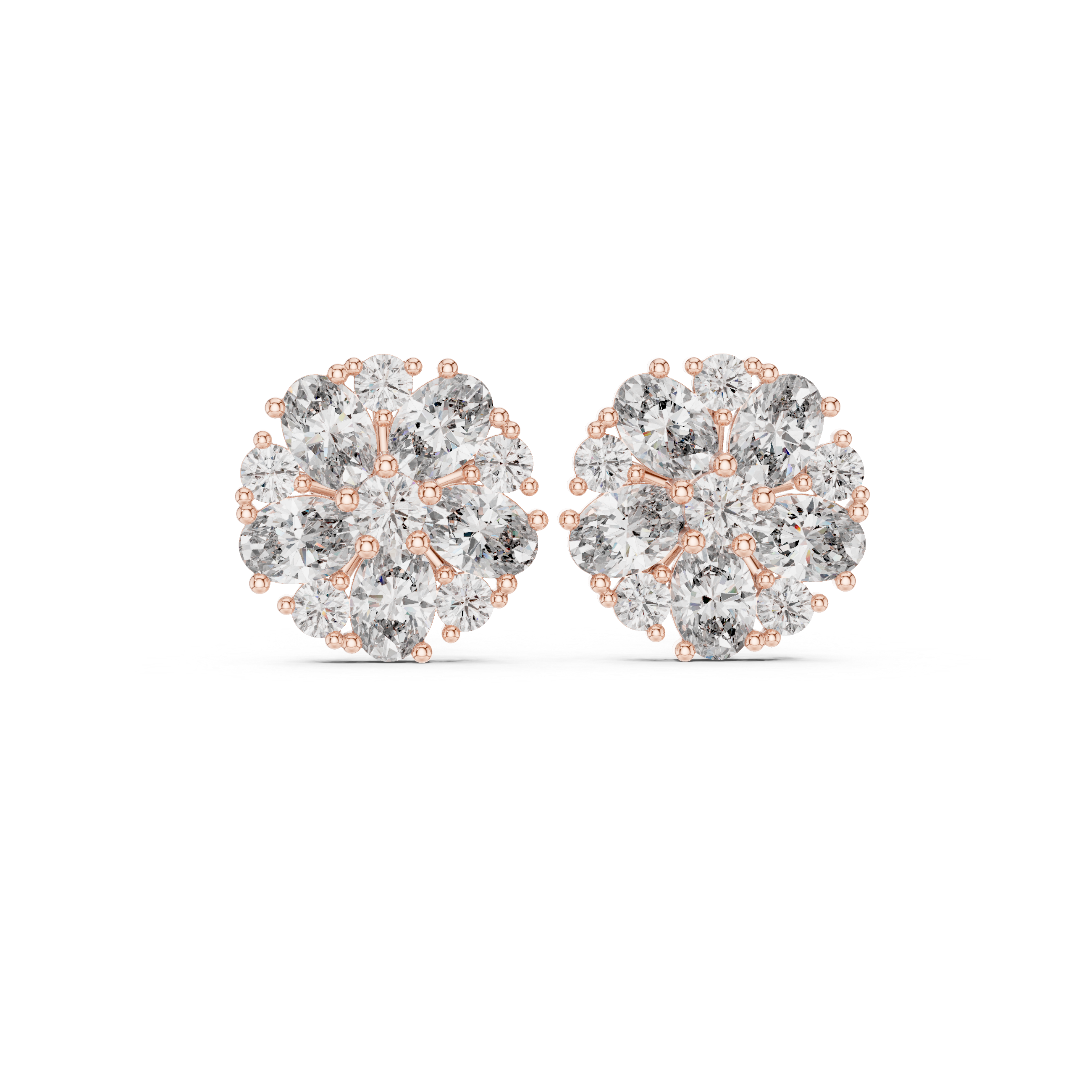 Floral Cluster Oval Diamond Stud Earrings in Gold