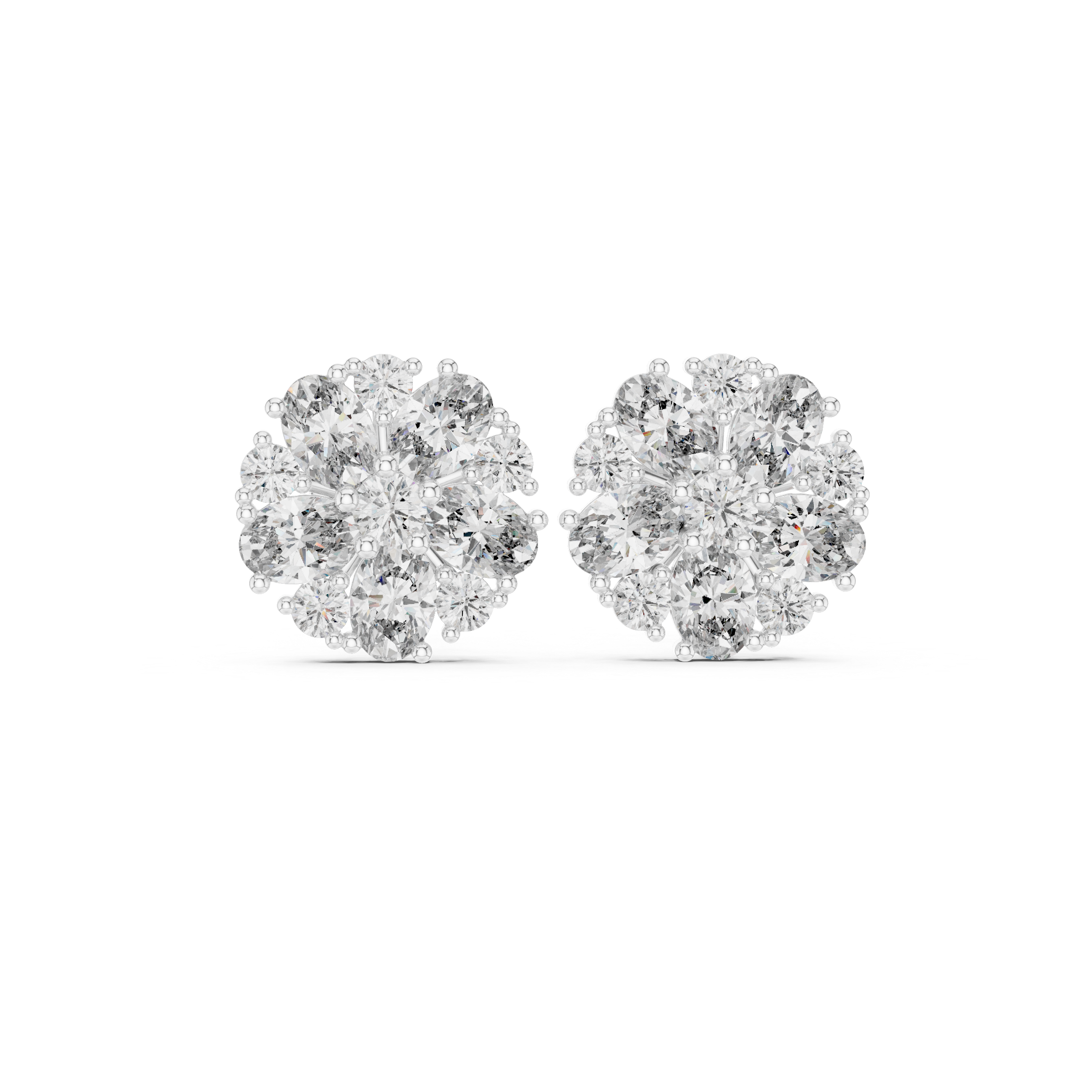 Floral Cluster Oval Diamond Stud Earrings in Gold