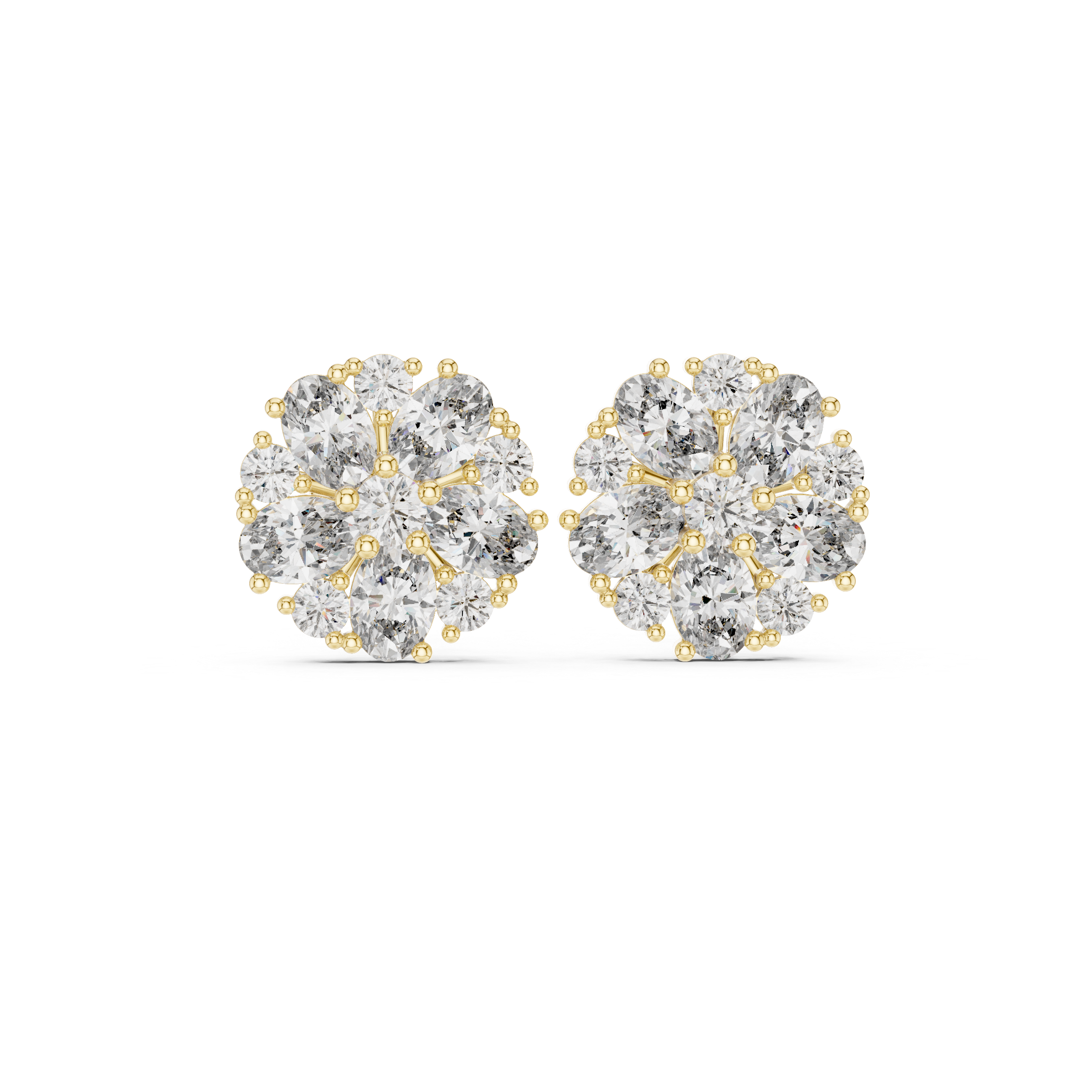 Floral Cluster Oval Diamond Stud Earrings in Gold