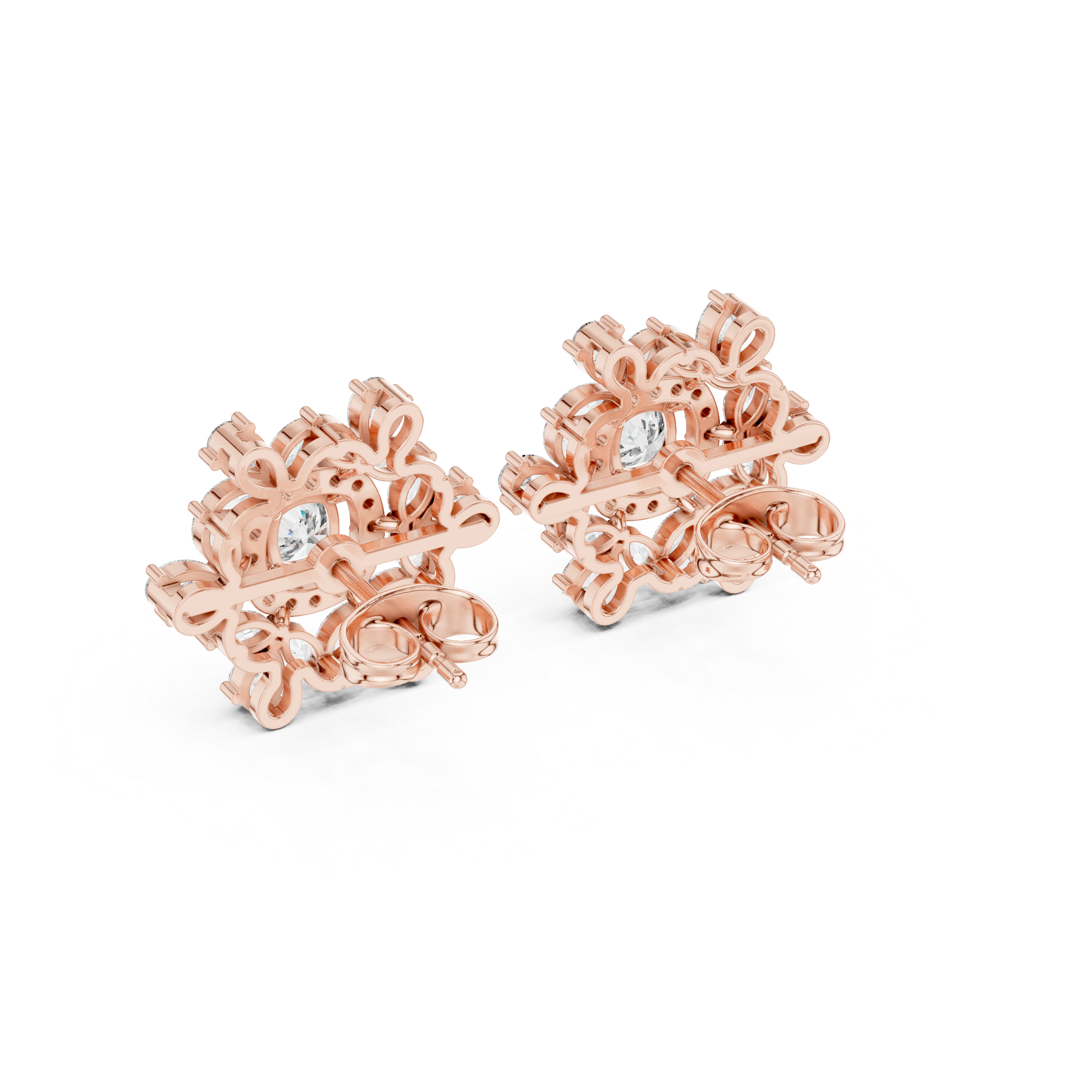 Sunburst Halo Cluster Diamond Stud Earrings in Gold
