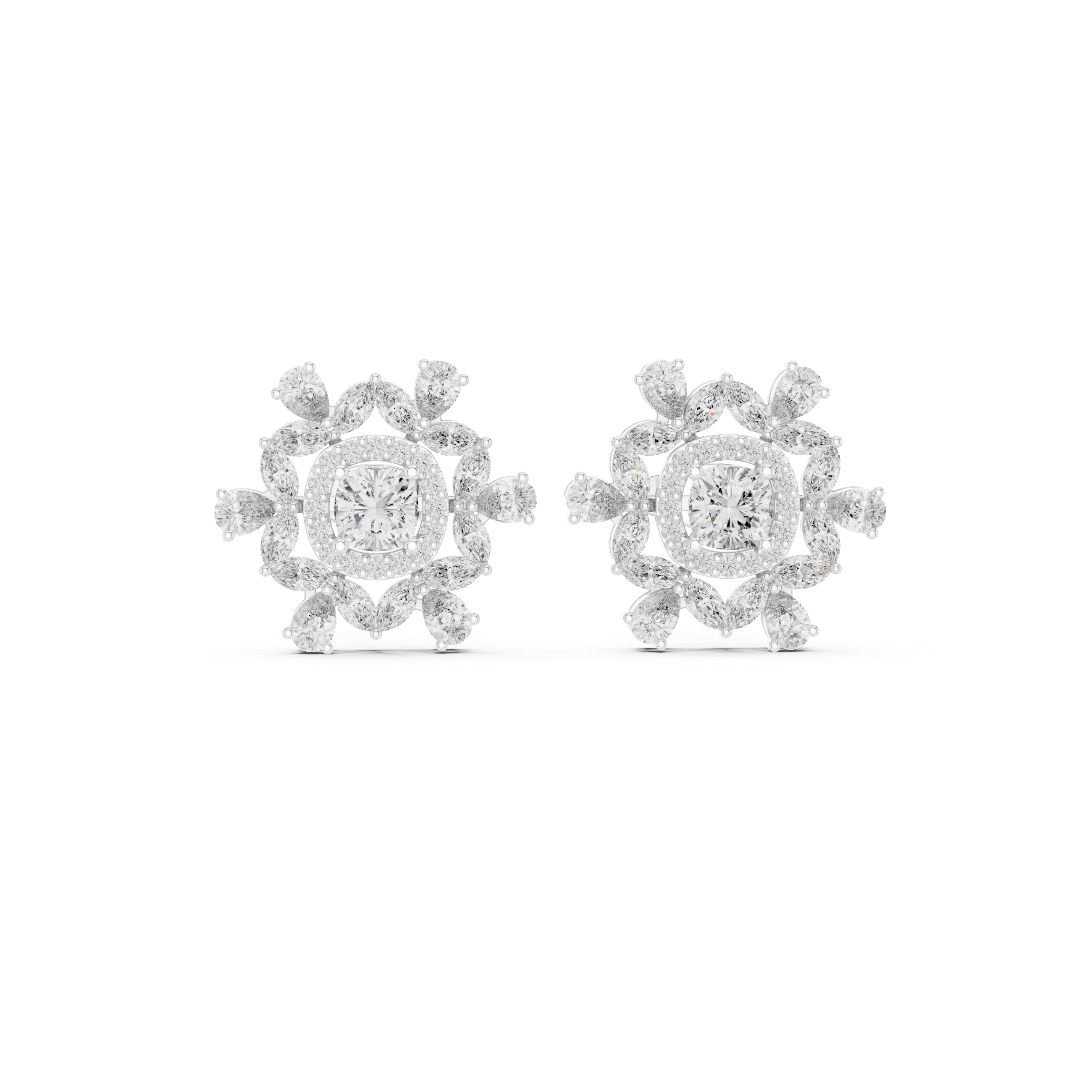Sunburst Halo Cluster Diamond Stud Earrings in Gold
