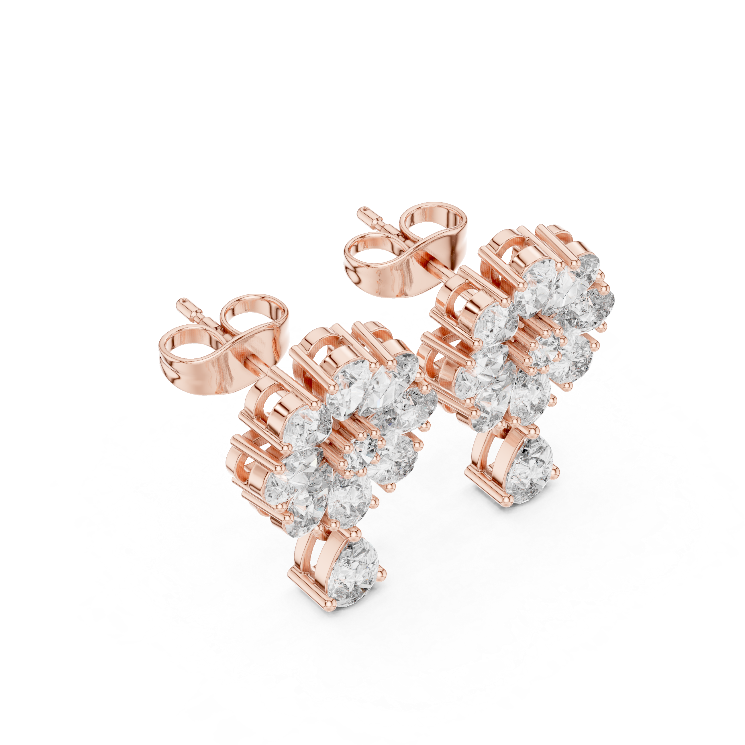 Floral Cluster Drop Diamond Earrings in Gold