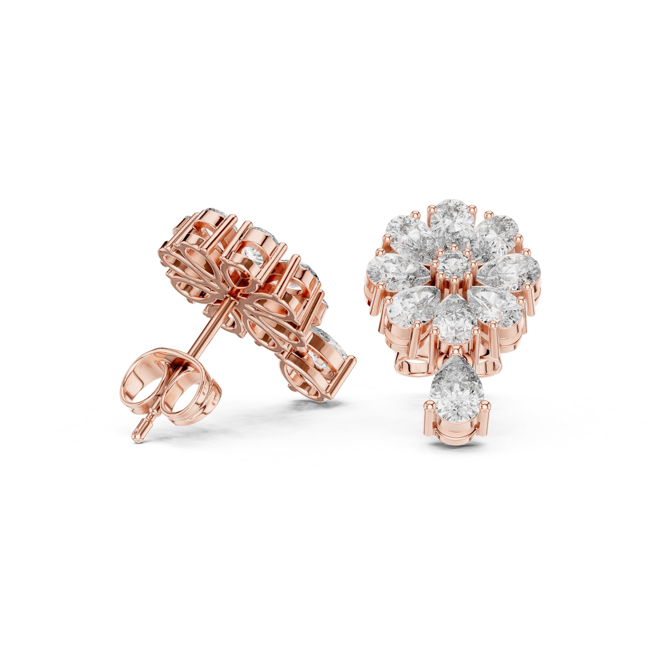 Floral Cluster Drop Diamond Earrings in Gold