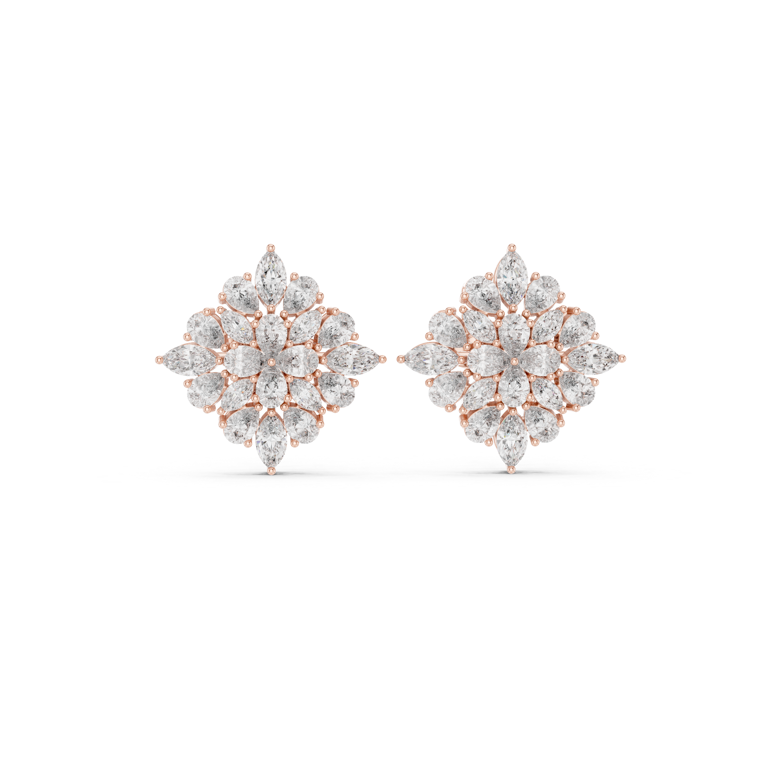 Multi-Layer Marquise & Pear Diamond Floral Stud Earrings