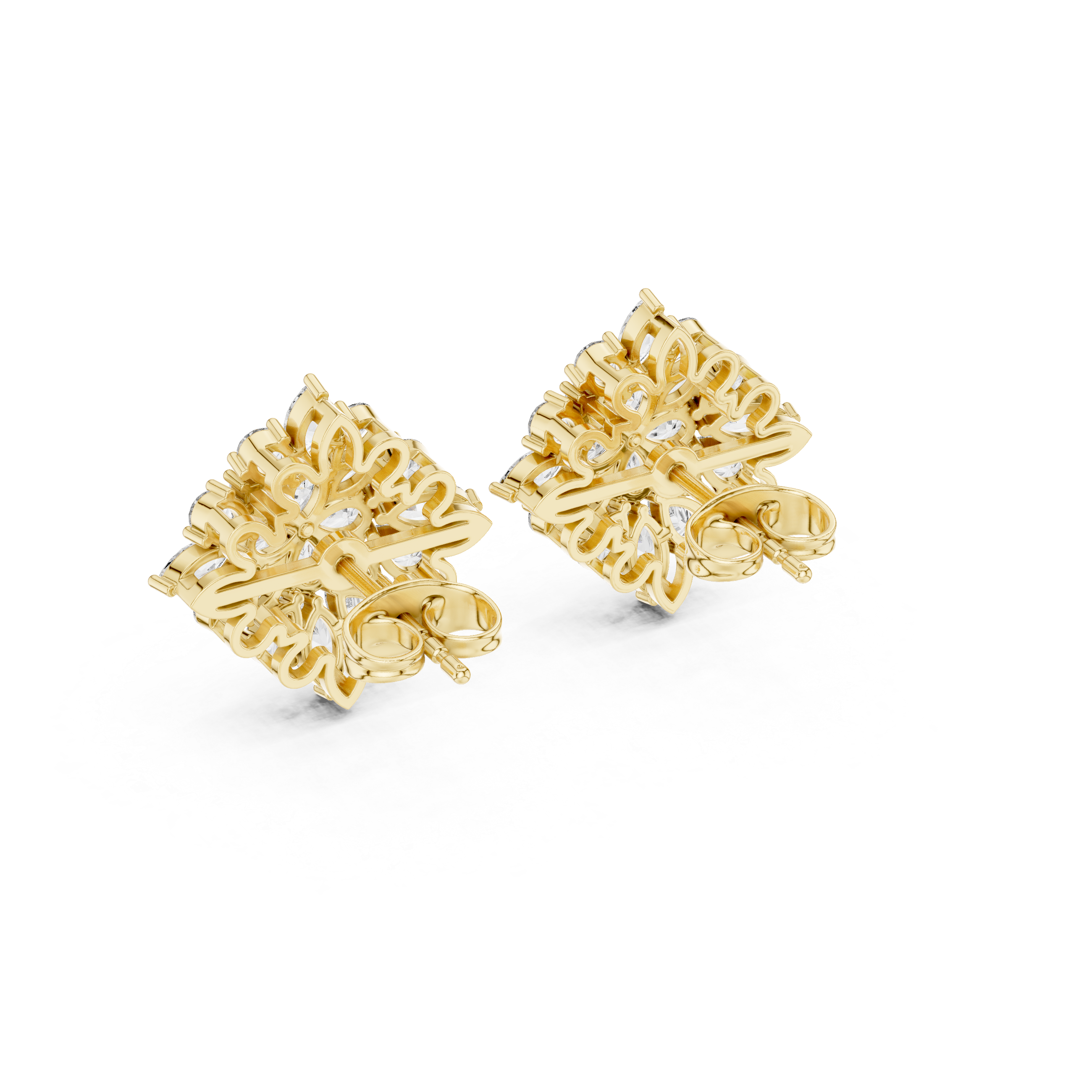 Multi-Layer Marquise & Pear Diamond Floral Stud Earrings