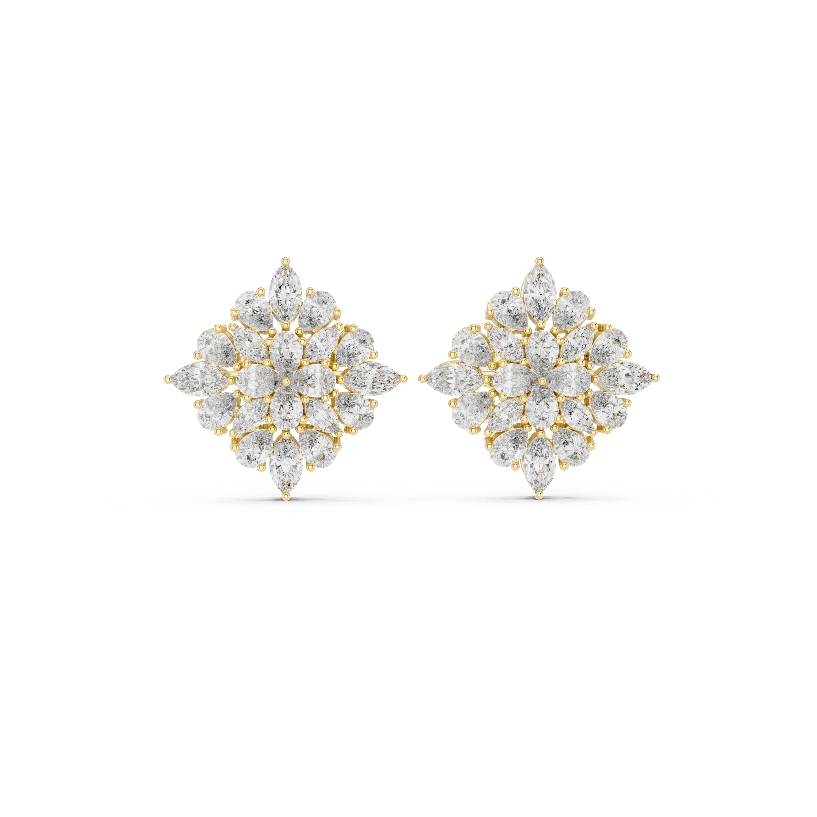 Multi-Layer Marquise & Pear Diamond Floral Stud Earrings
