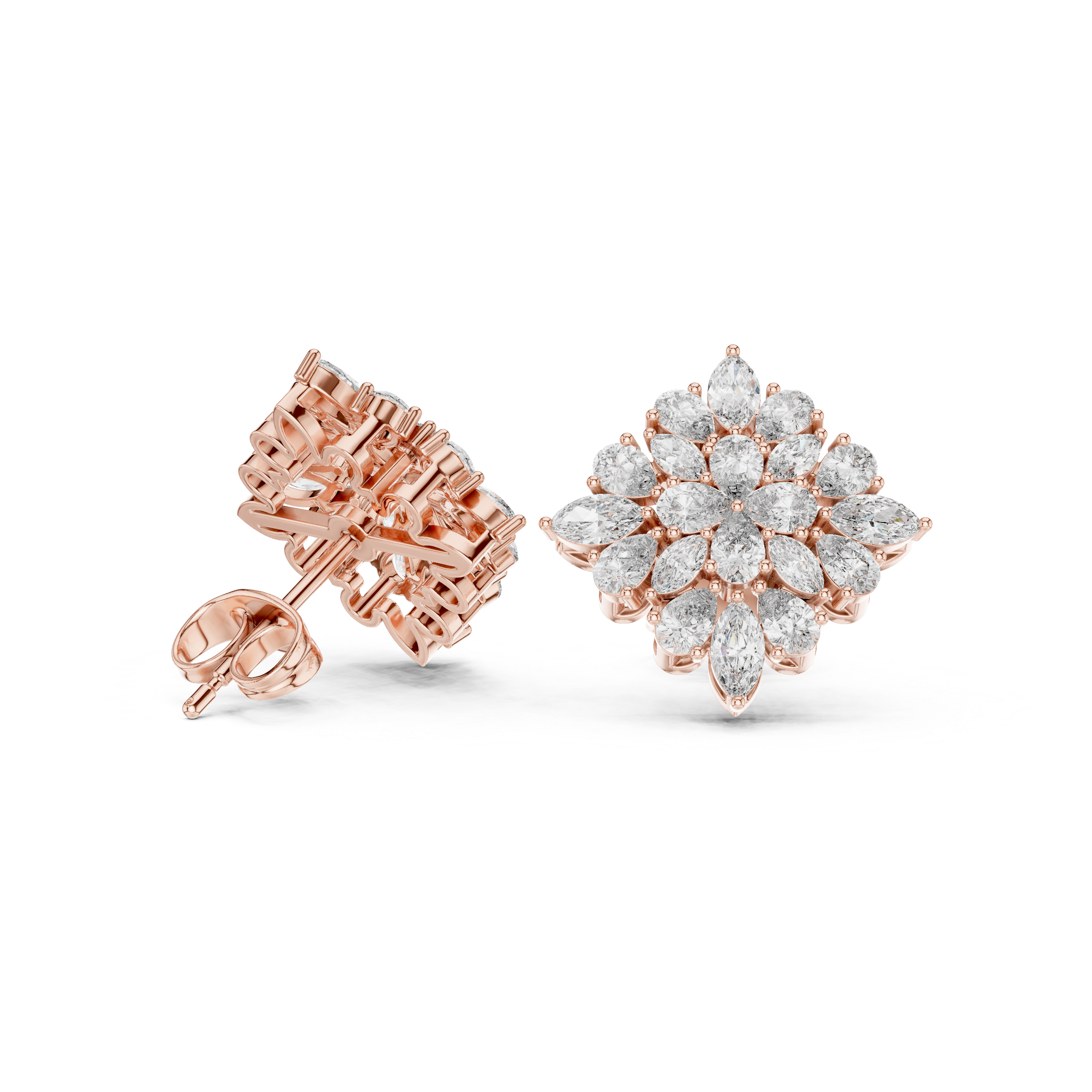 Multi-Layer Marquise & Pear Diamond Floral Stud Earrings
