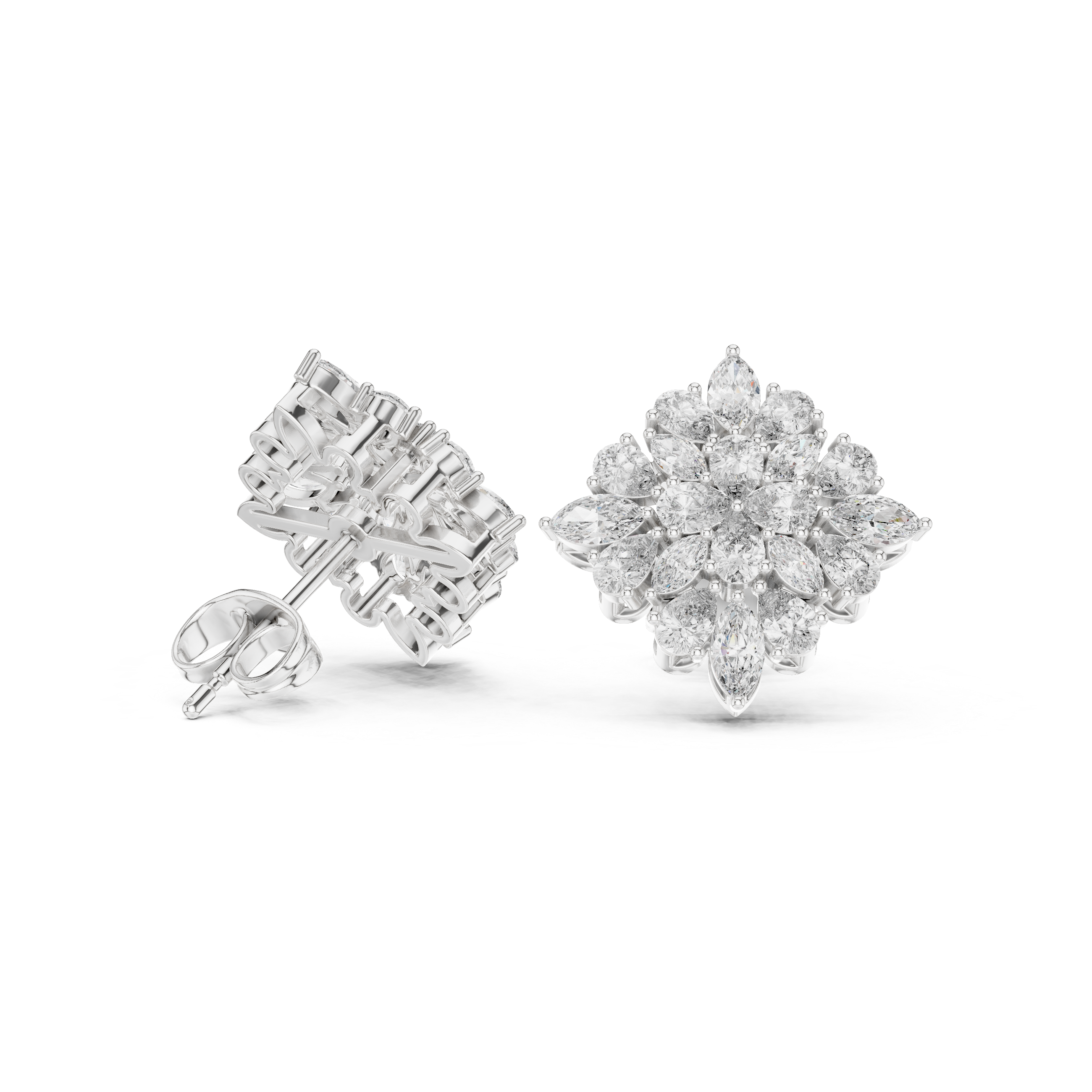 Multi-Layer Marquise & Pear Diamond Floral Stud Earrings