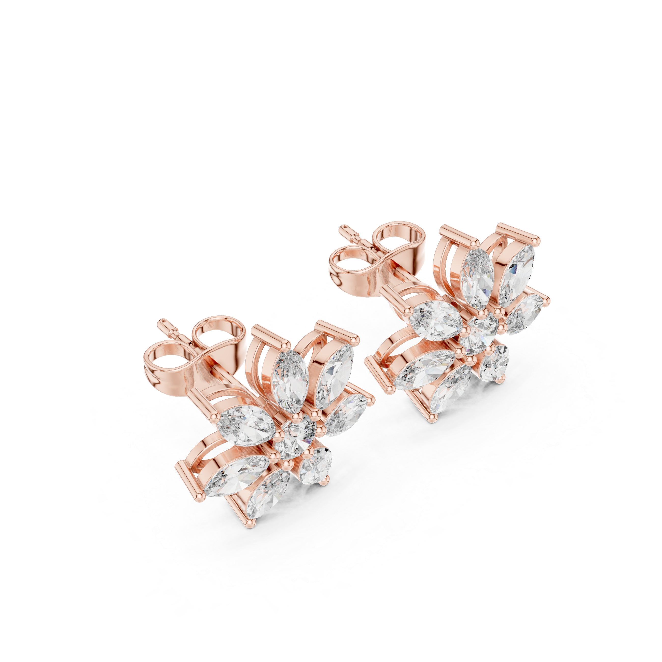Marquise Floral Diamond Starburst Stud Earrings
